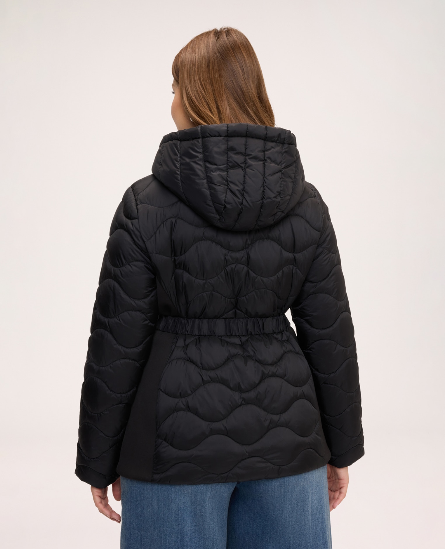 Plumífero de mujer bimaterial con cinturón en la cintura chaqueta acolchada para el máximo confort - Fiorella Rubino - Negro Negro-2