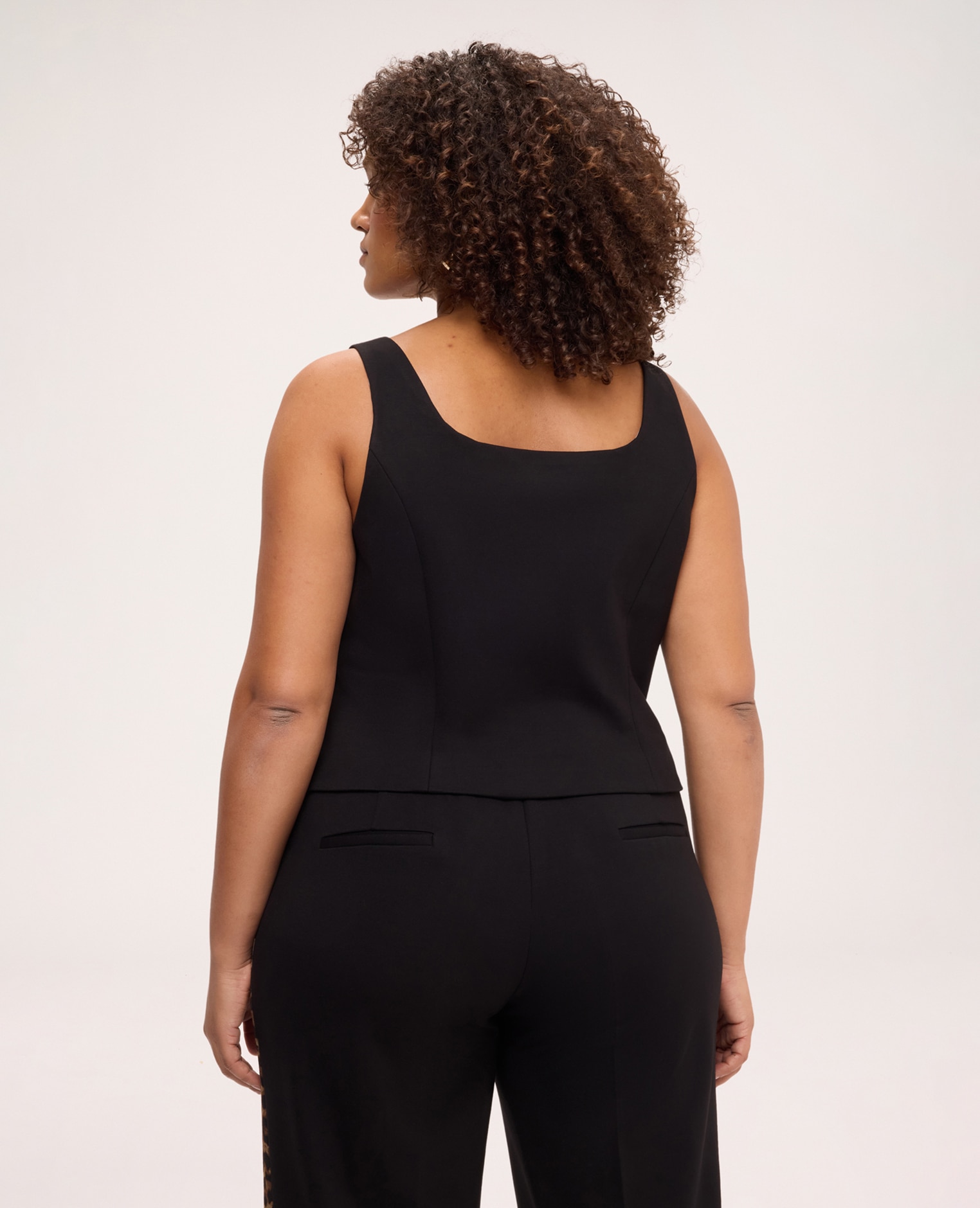 Top de mujer escote cuadrado en punto milano pinzas en la parte delantera para un ajuste ceñido y detalle de banda en contraste en la parte posterior del escote - Fiorella Rubino - Negro Negro-2