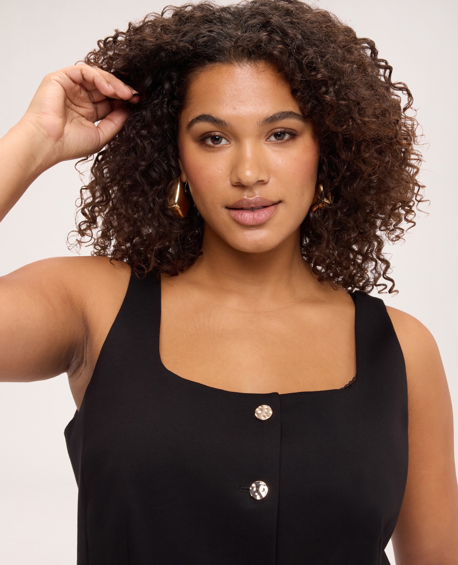 Top de mujer escote cuadrado en punto milano pinzas en la parte delantera para un ajuste ceñido y detalle de banda en contraste en la parte posterior del escote - Fiorella Rubino - Negro Negro-4
