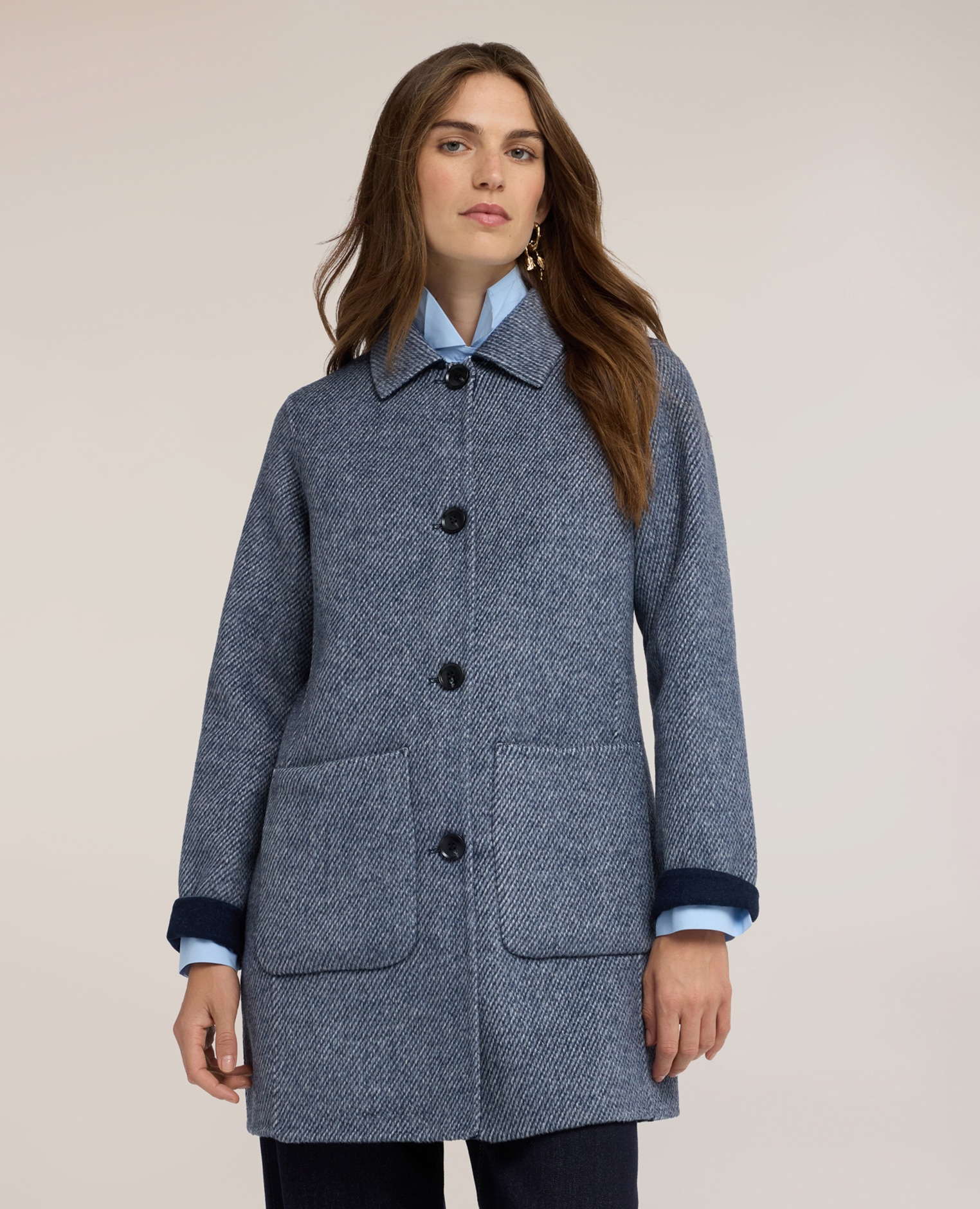 Imagen 0 de Abrigo de mujer reversible en mezcla de lana doble modelo regular largo medio Azul
