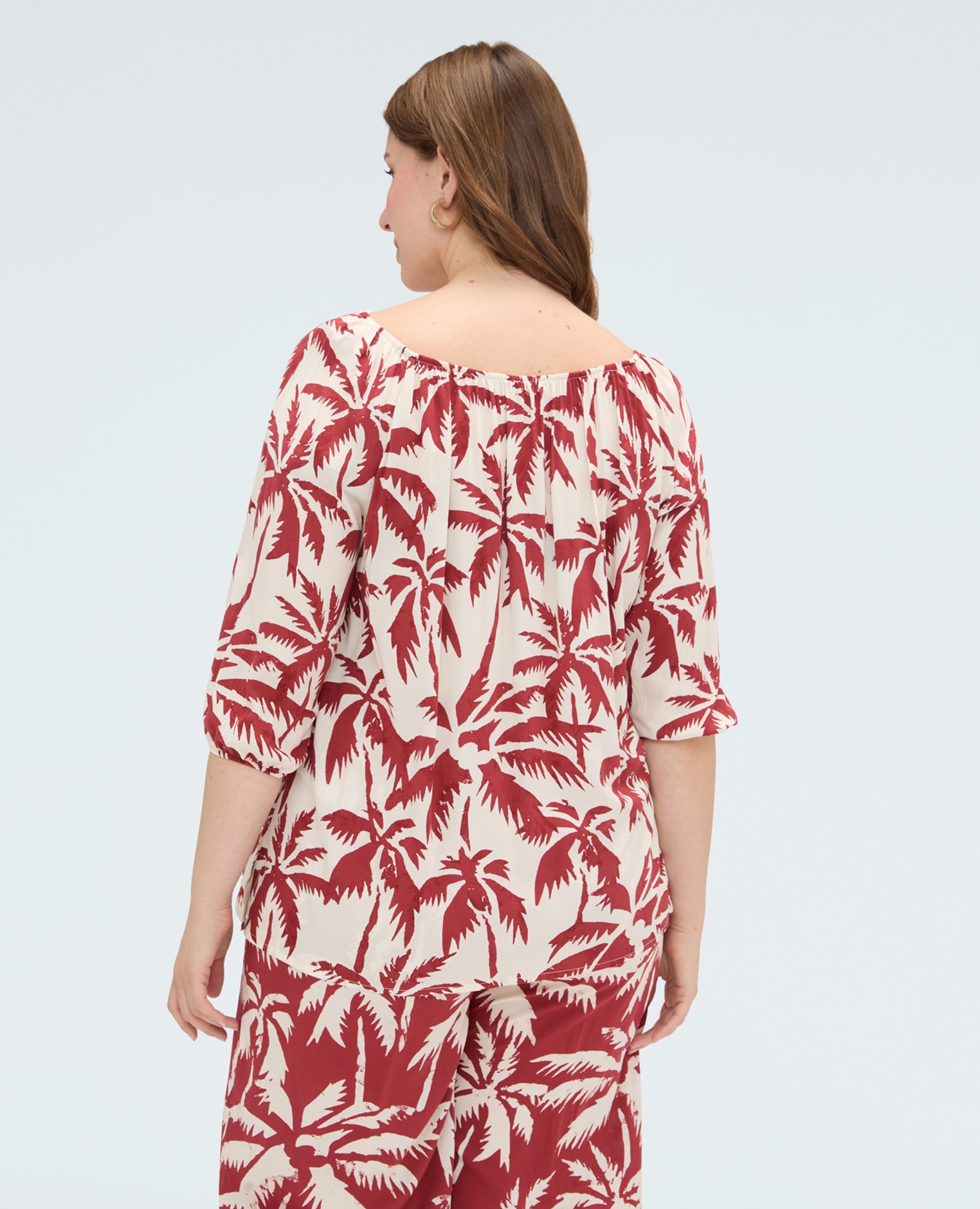 Blusa de mujer off-shoulder con estampado tejido fresco y ligero para una sensación agradable sobre la piel - Fiorella Rubino - Blanco Blanco-2