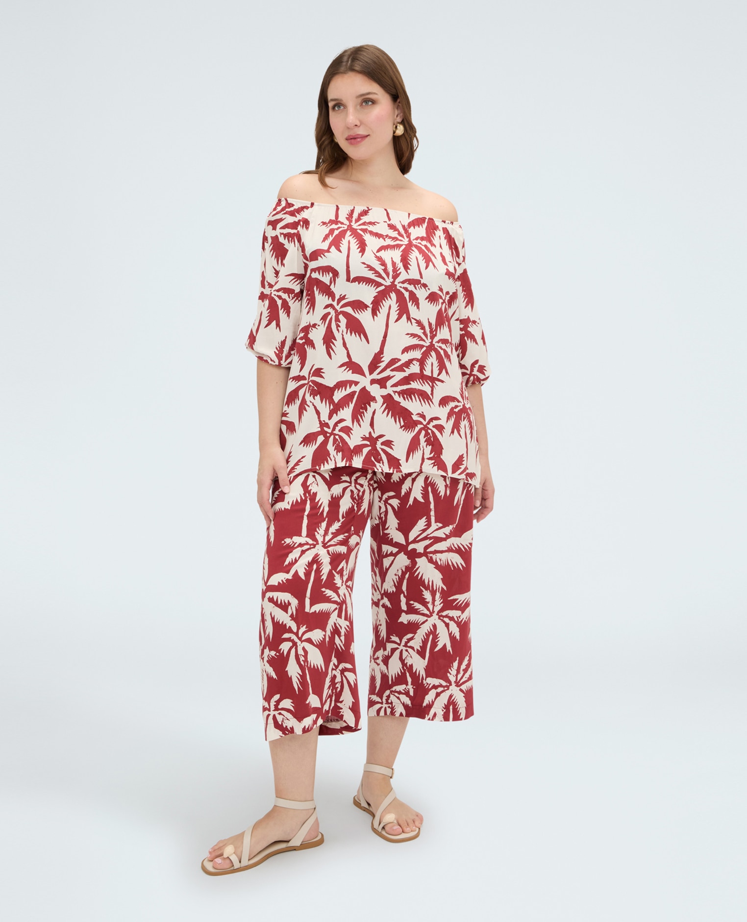Blusa de mujer off-shoulder con estampado tejido fresco y ligero para una sensación agradable sobre la piel - Fiorella Rubino - Blanco Blanco-3