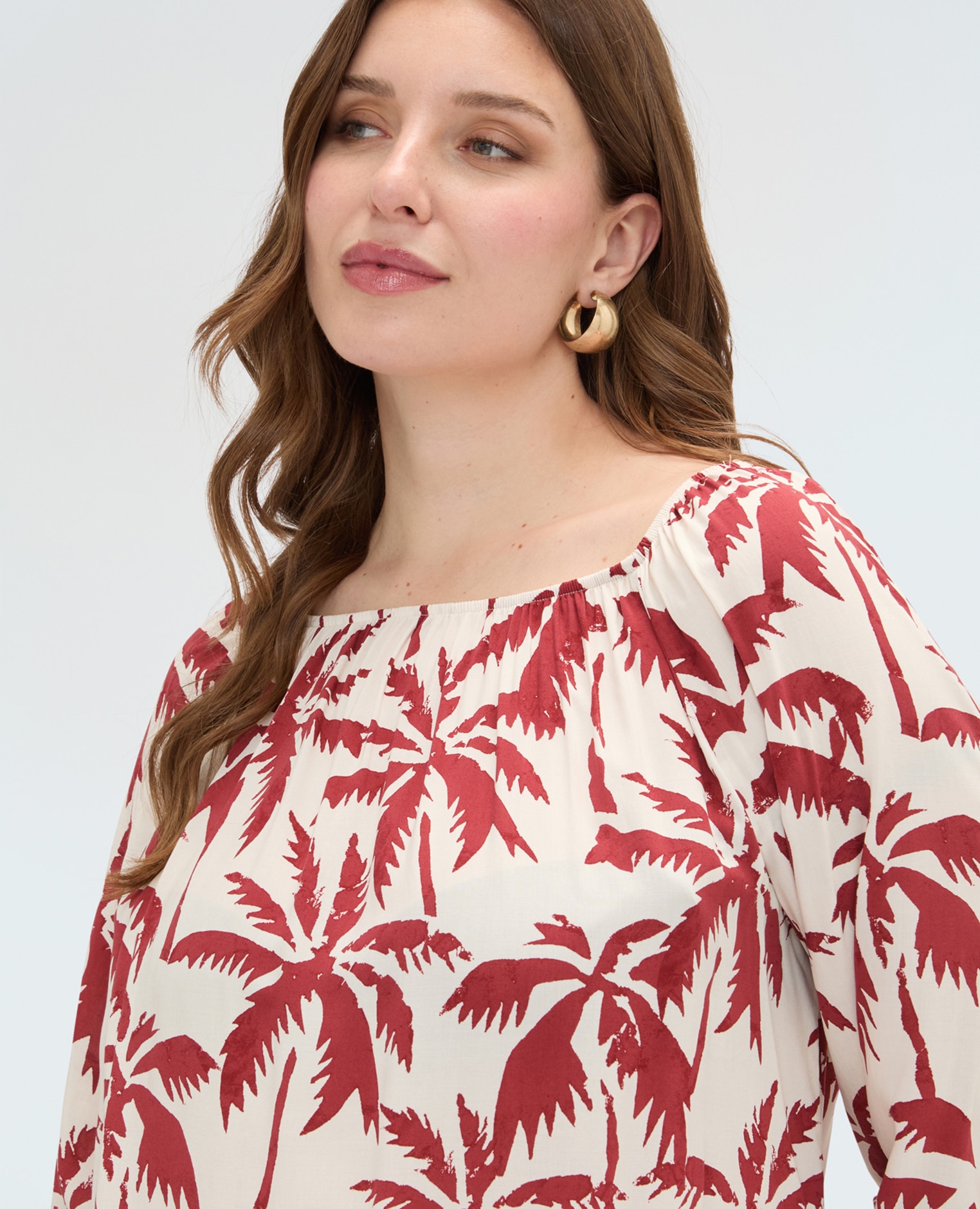 Blusa de mujer off-shoulder con estampado tejido fresco y ligero para una sensación agradable sobre la piel - Fiorella Rubino - Blanco Blanco-4