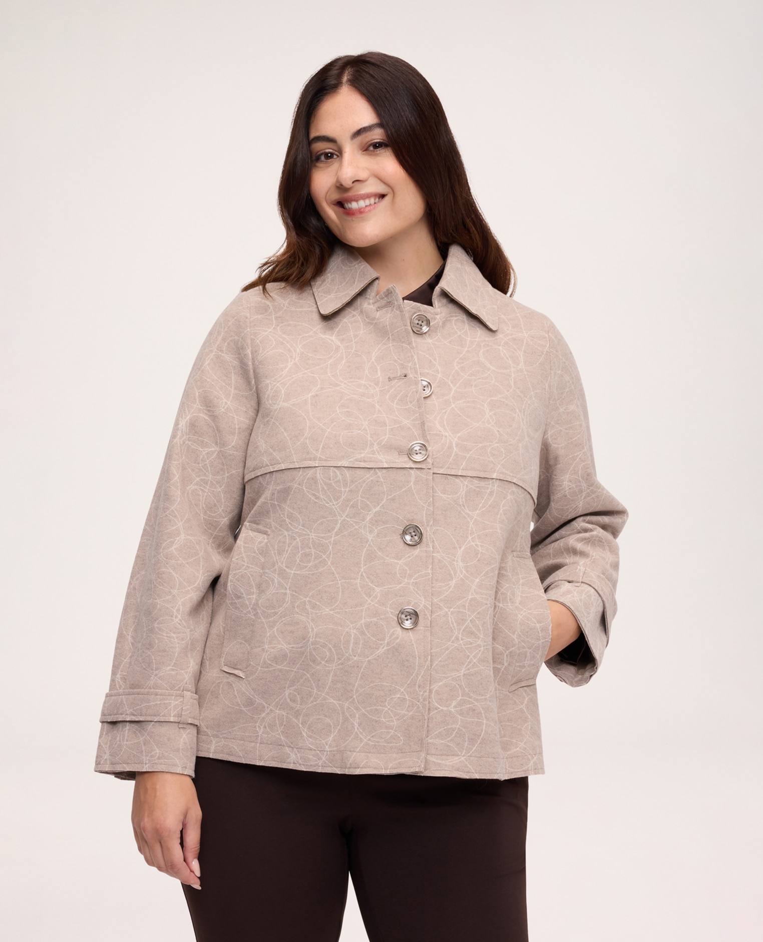 Chaqueta de mujer en tejido bordado tirantes en el fondo de las mangas - Fiorella Rubino - Beige Beige-1