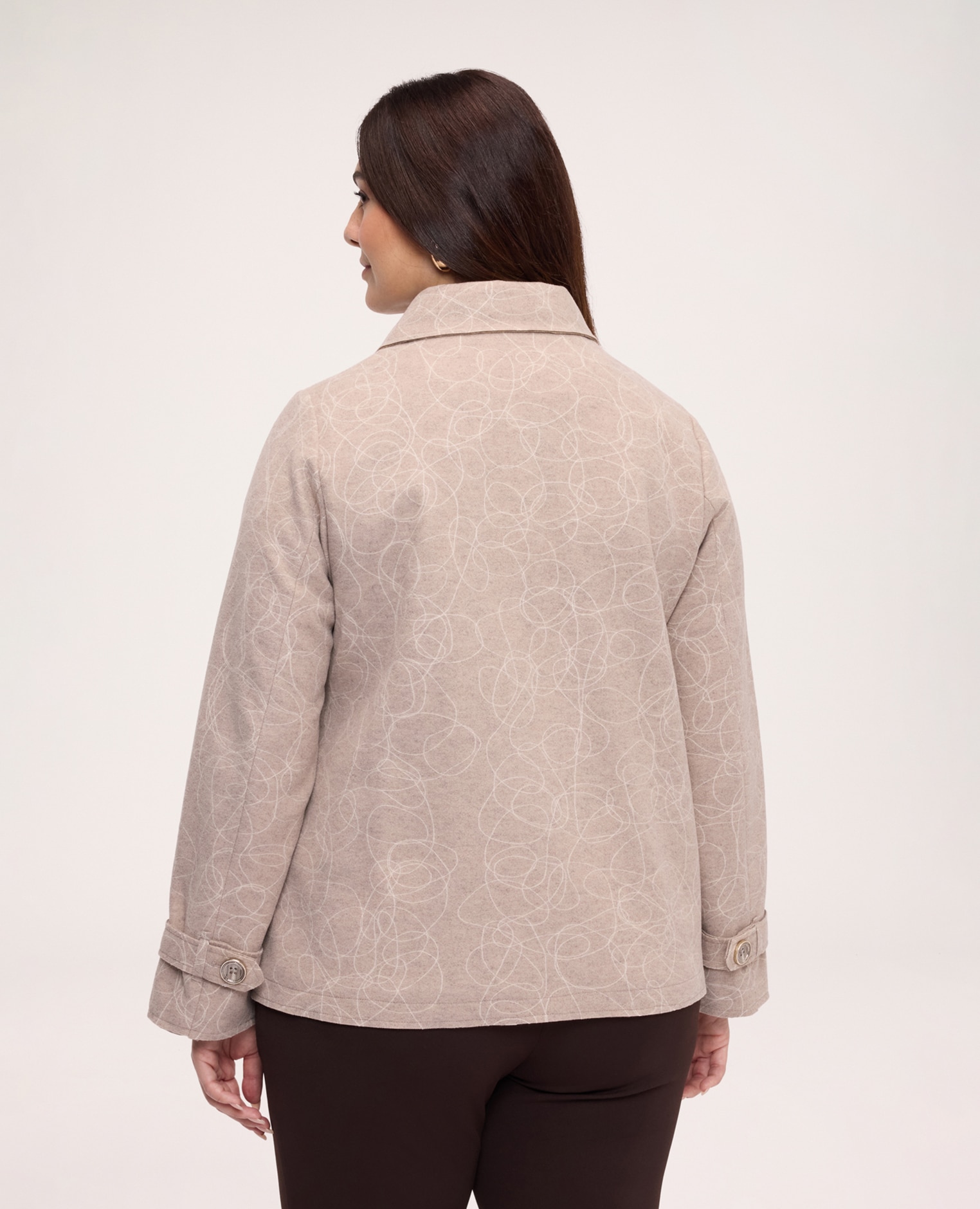 Chaqueta de mujer en tejido bordado tirantes en el fondo de las mangas - Fiorella Rubino - Beige Beige-2
