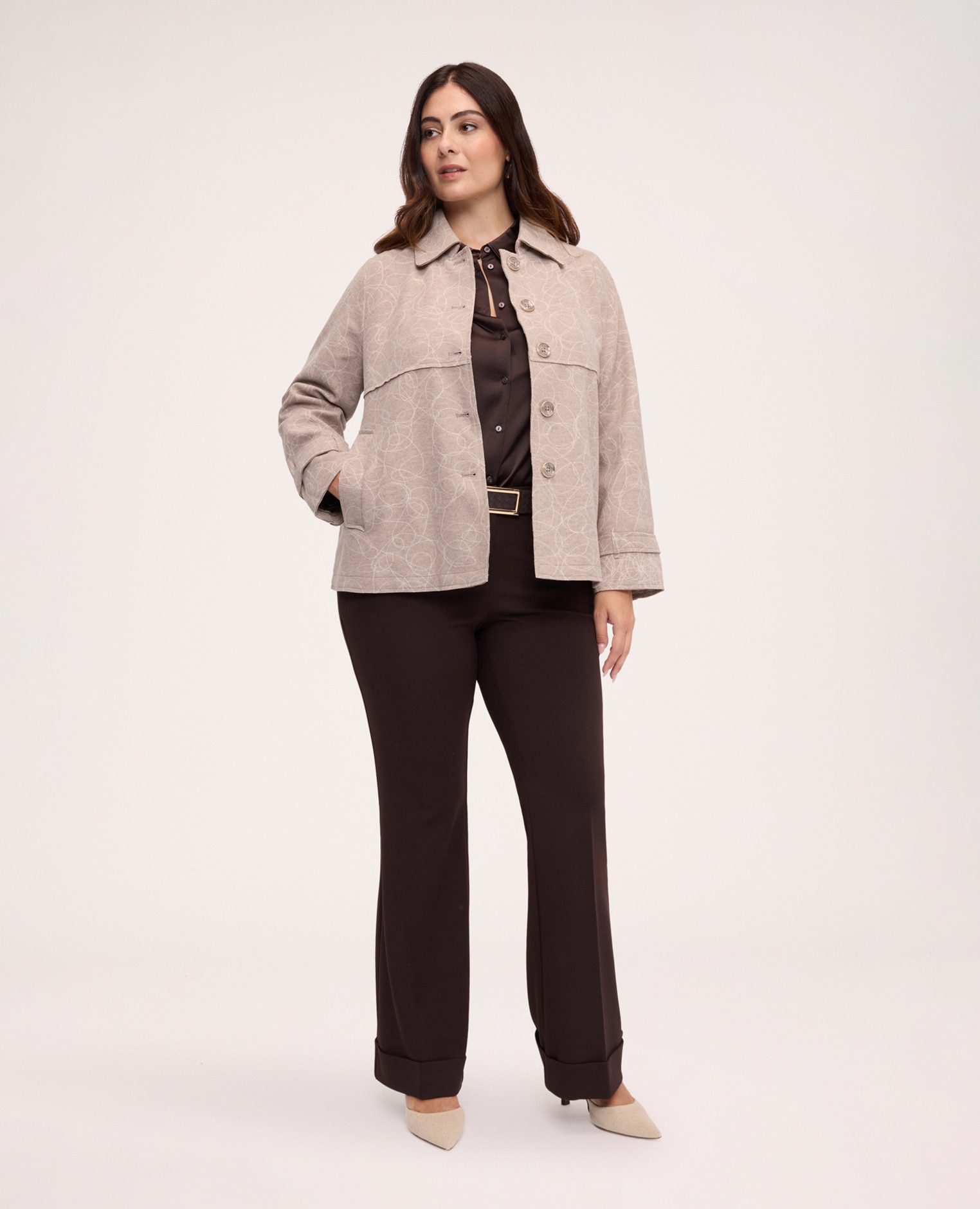Chaqueta de mujer en tejido bordado tirantes en el fondo de las mangas - Fiorella Rubino - Beige Beige-3