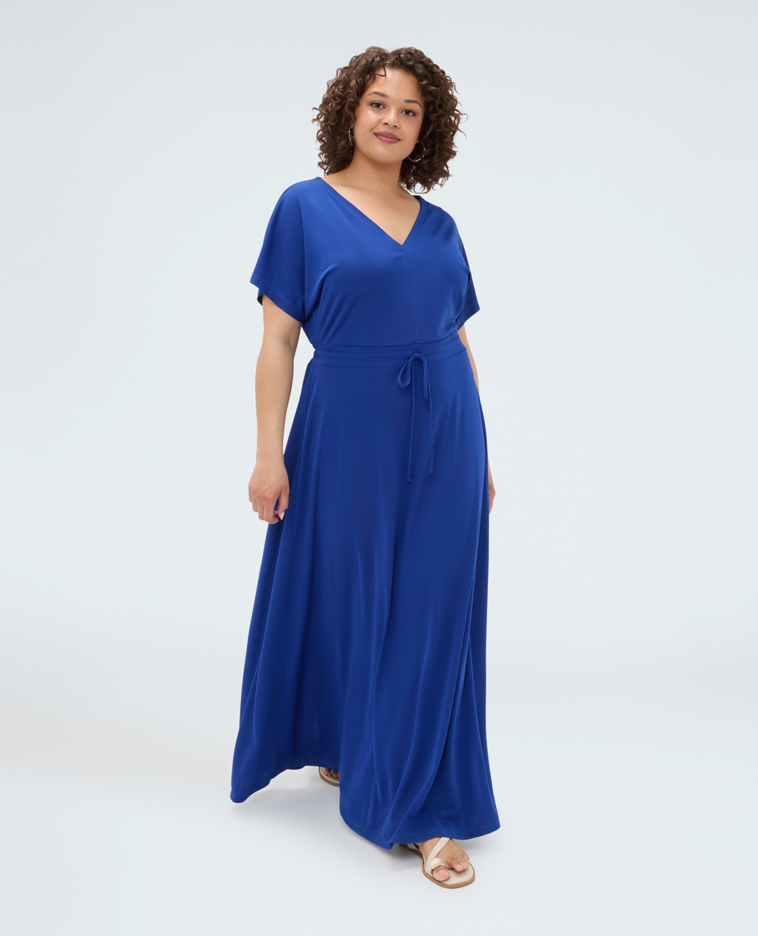 Vestido pretty en jersey con cordón ajustable en la cintura cintura definida con cordón ajustable - Fiorella Rubino - Azul Azul-1