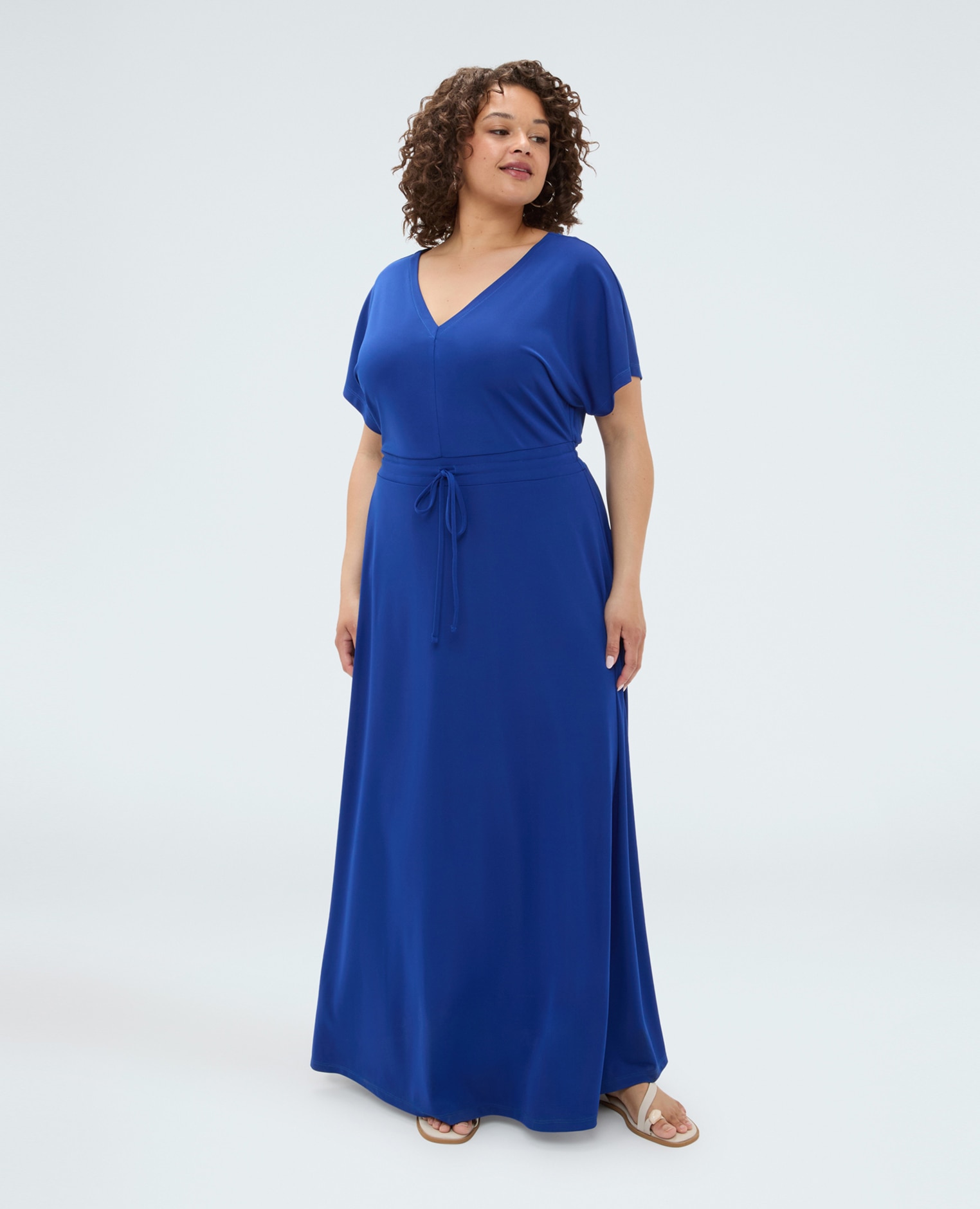 Vestido pretty en jersey con cordón ajustable en la cintura cintura definida con cordón ajustable - Fiorella Rubino - Azul Azul-3