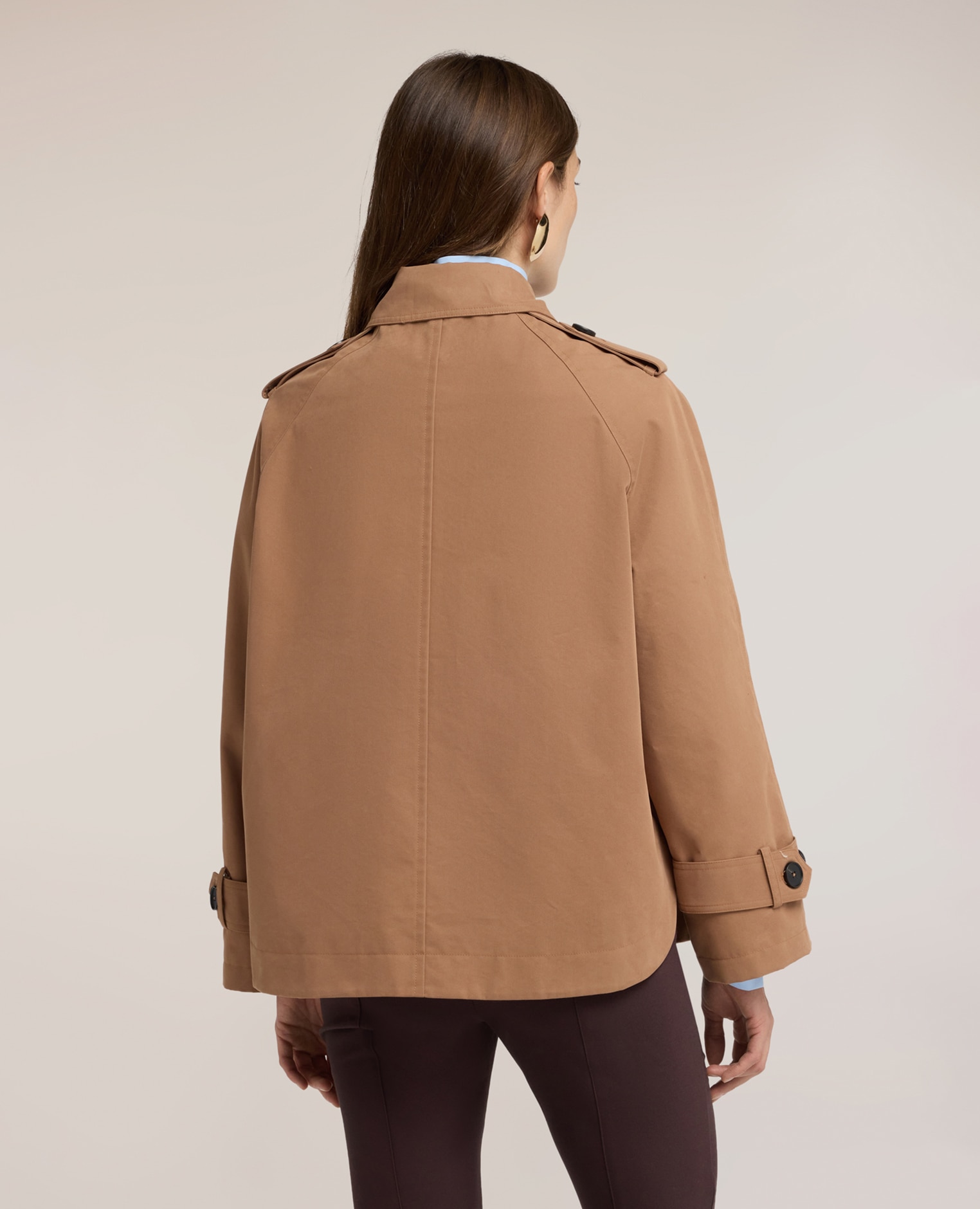 Trench de mujer corto doble botonadura mezcla de algodón cuello clásico con cierre cruzado y botones a la vista - Motivi - Marrón Marrón-2