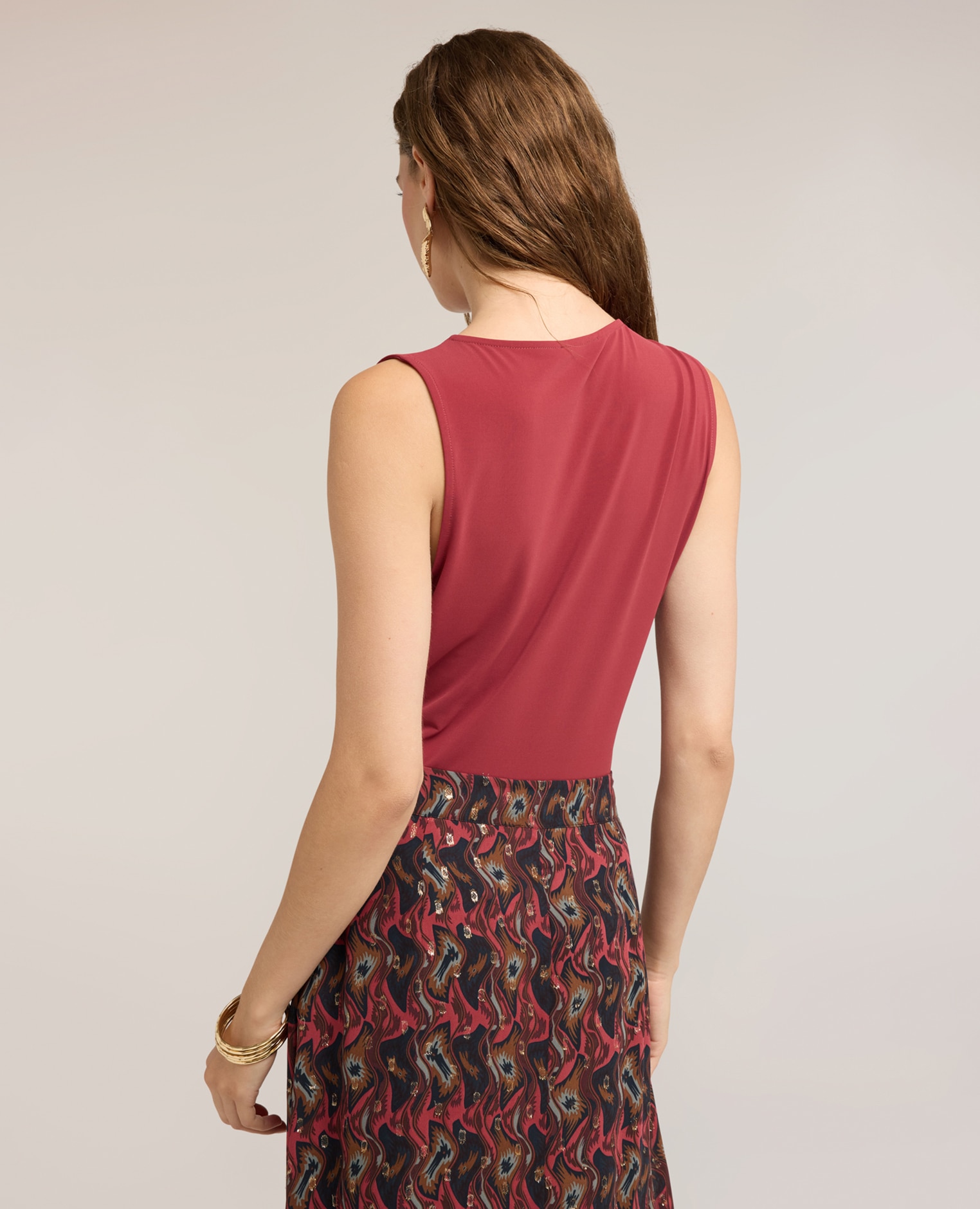 Top de mujer body de jersey con drapeado y anilla metálica ajuste entallado con drapeado en el lado izquierdo y anilla metálica decorativa - Motivi - Rojo Rojo-2