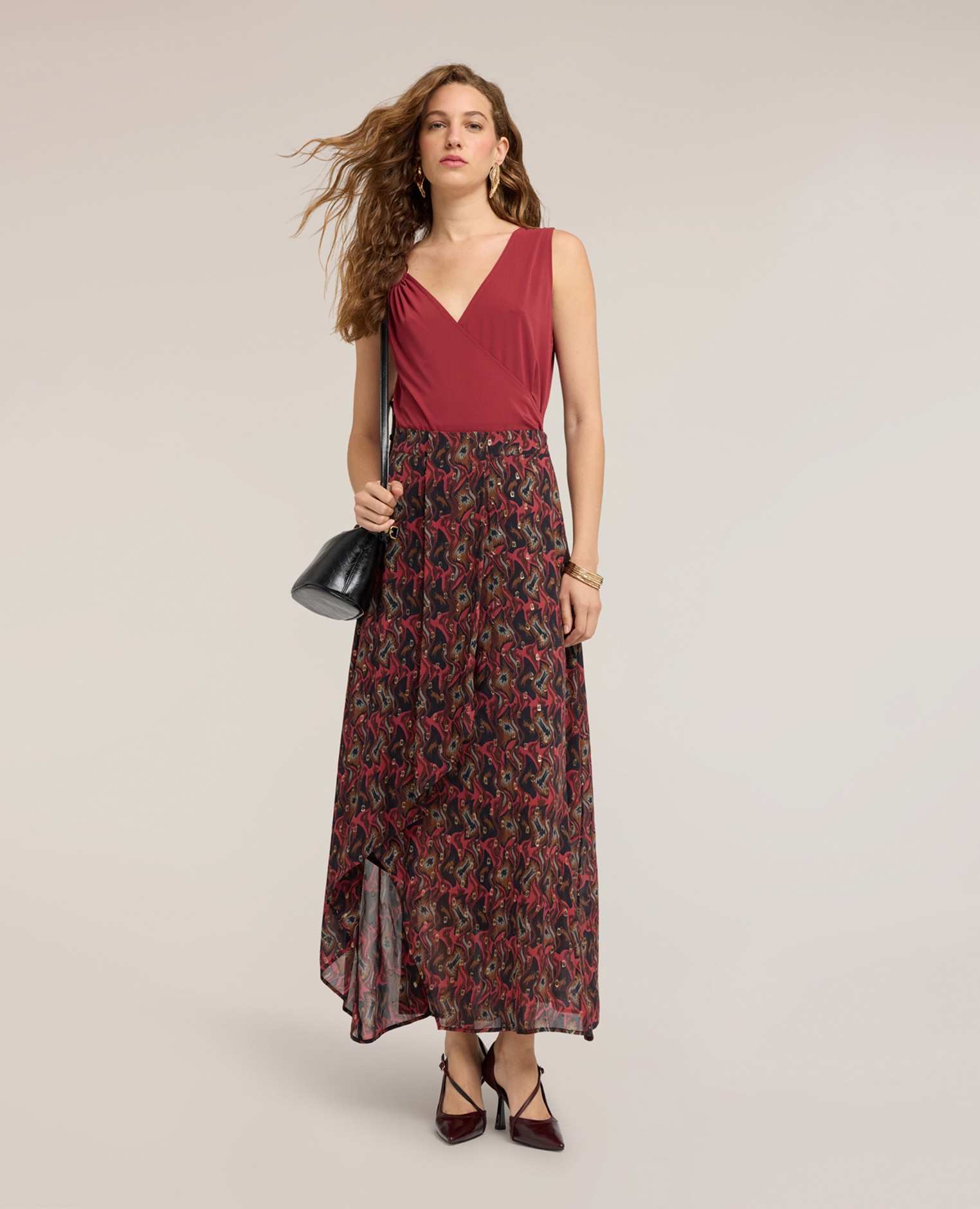 Top de mujer body de jersey con drapeado y anilla metálica ajuste entallado con drapeado en el lado izquierdo y anilla metálica decorativa - Motivi - Rojo Rojo-3