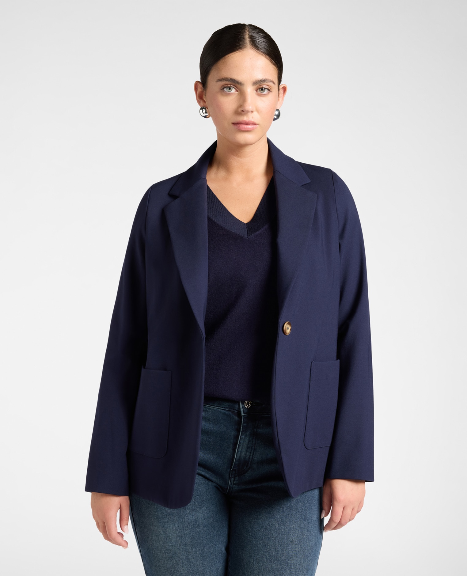 Imagen 1 de Blazer de mujer mezcla viscosa un botón ajuste entallado largo medio con cierre de botón - Elena Miró - Azul Azul