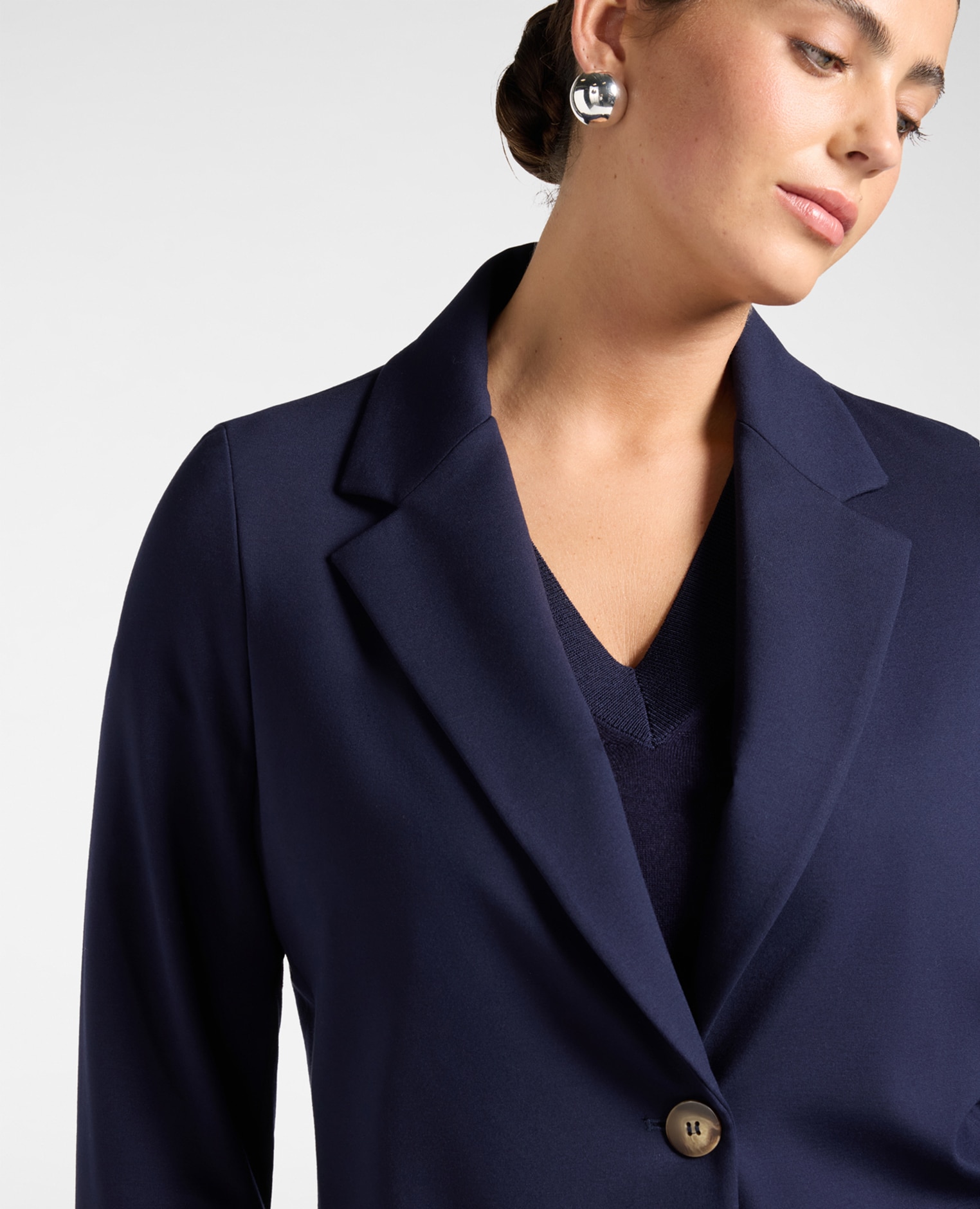 Imagen 4 de Blazer de mujer mezcla viscosa un botón ajuste entallado largo medio con cierre de botón - Elena Miró - Azul Azul