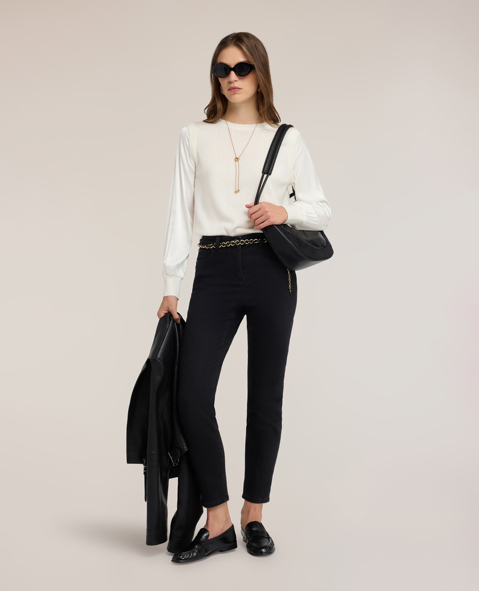 Jeans de mujer skinny talle alto black wash ajuste skinny con cierre de botón y cremallera - Motivi - Negro Negro-1