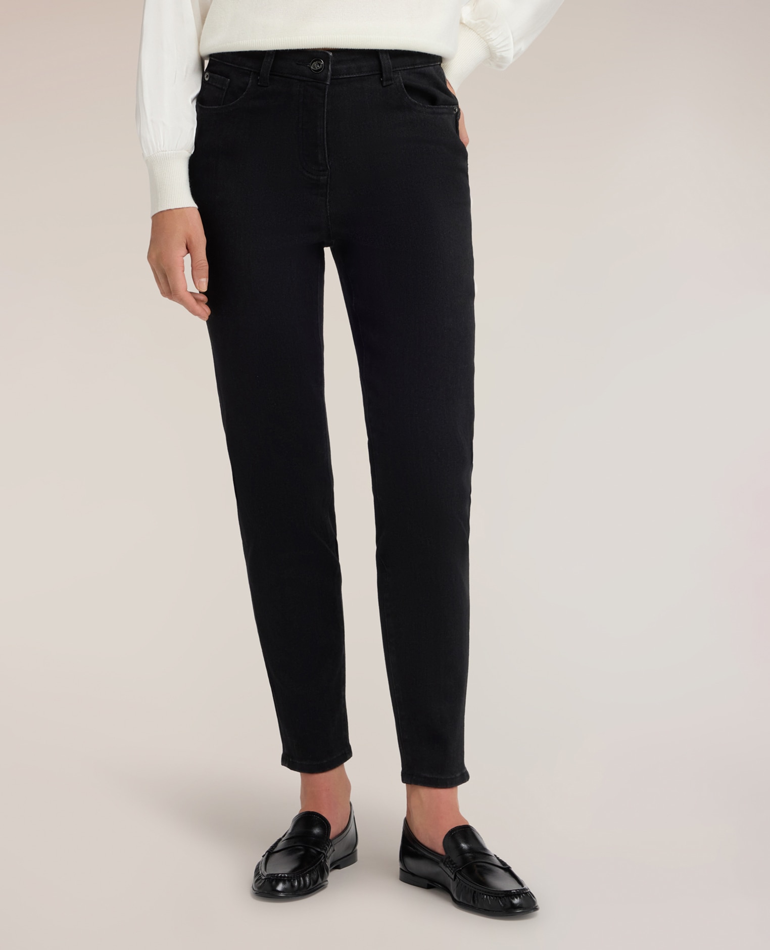 Jeans de mujer skinny talle alto black wash ajuste skinny con cierre de botón y cremallera - Motivi - Negro Negro-3