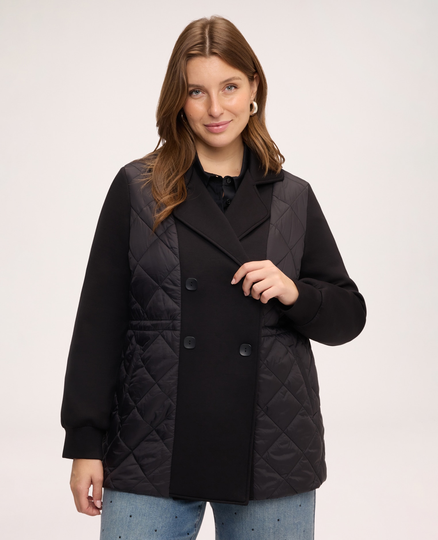 Plumífero de mujer trench de doble botonadura cierre cruzado con botones mangas largas con puño - Fiorella Rubino - Negro Negro-1