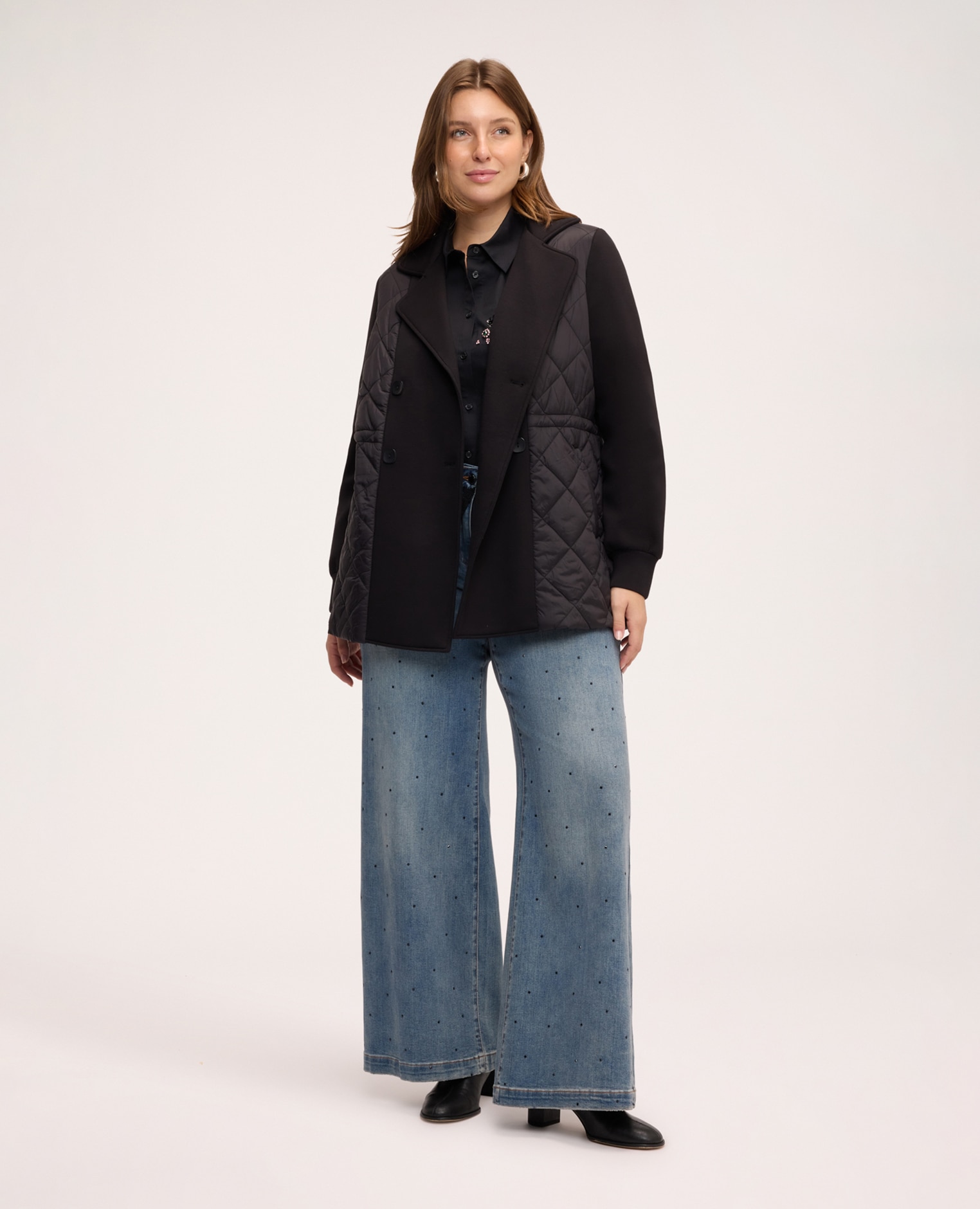 Plumífero de mujer trench de doble botonadura cierre cruzado con botones mangas largas con puño - Fiorella Rubino - Negro Negro-3