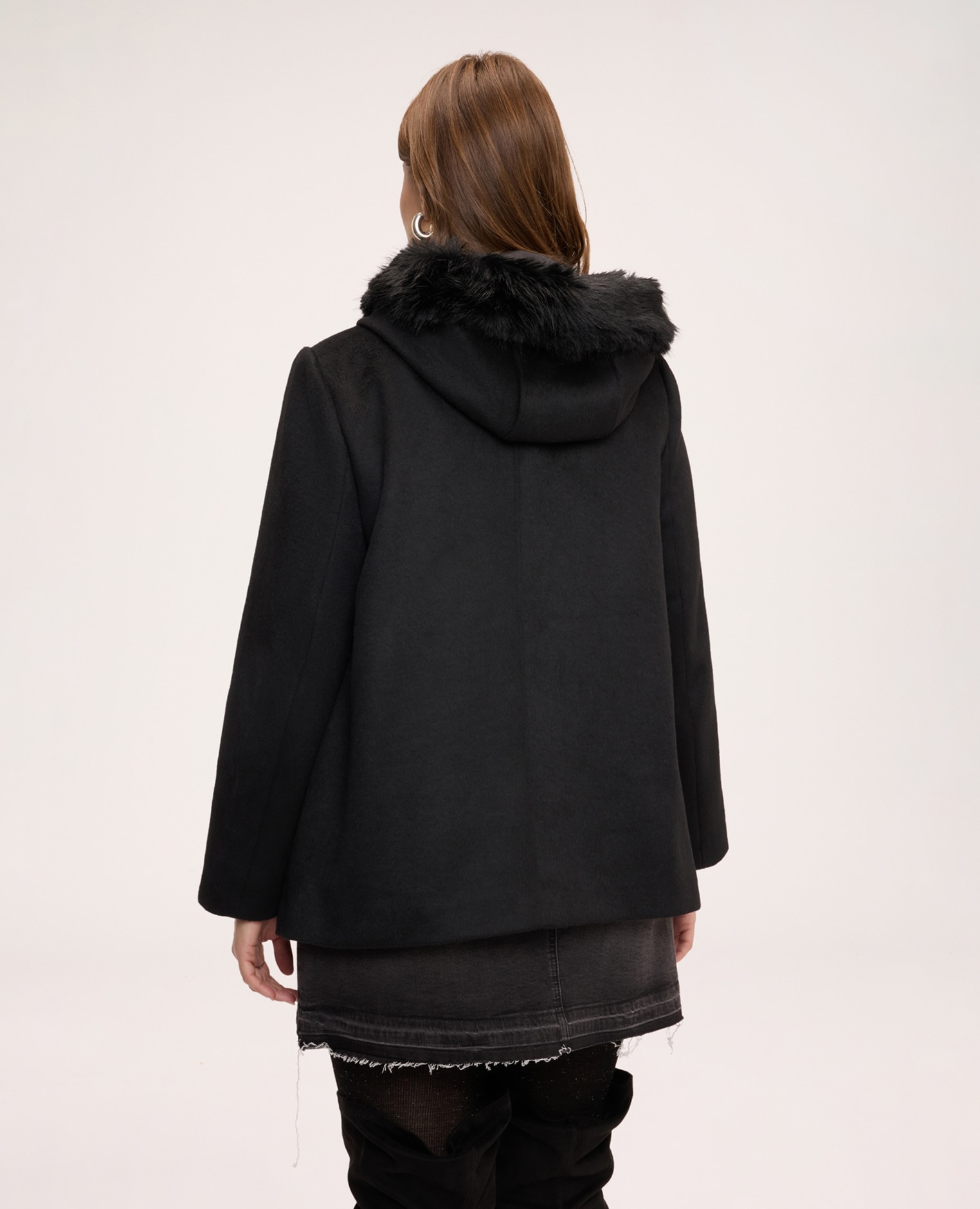 Parka de mujer de lana con capucha cierre con cremallera de doble cursor - Fiorella Rubino - Negro Negro-2