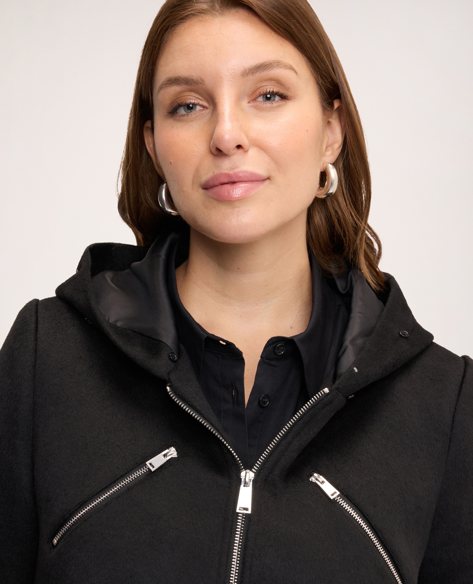 Parka de mujer de lana con capucha cierre con cremallera de doble cursor - Fiorella Rubino - Negro Negro-4
