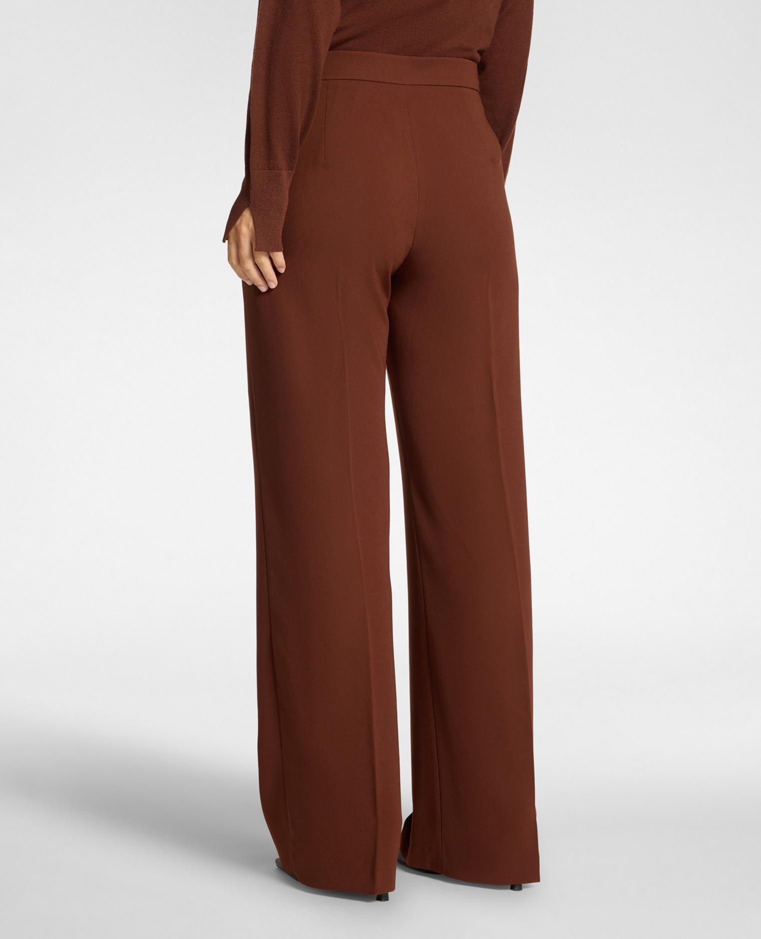 Pantalones de mujer palazzo de crepé mezcla de algodón ajuste regular cierre con botón y cremallera - Elena Miró - Marrón Marrón-2