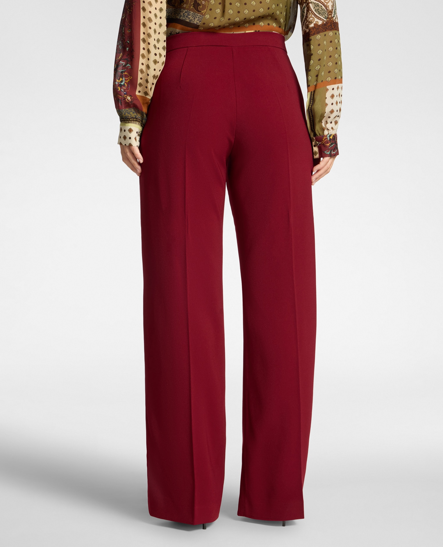 Pantalones de mujer palazzo de crepé mezcla de algodón ajuste regular cierre con botón y cremallera - Elena Miró - Burdeos Burdeos-2