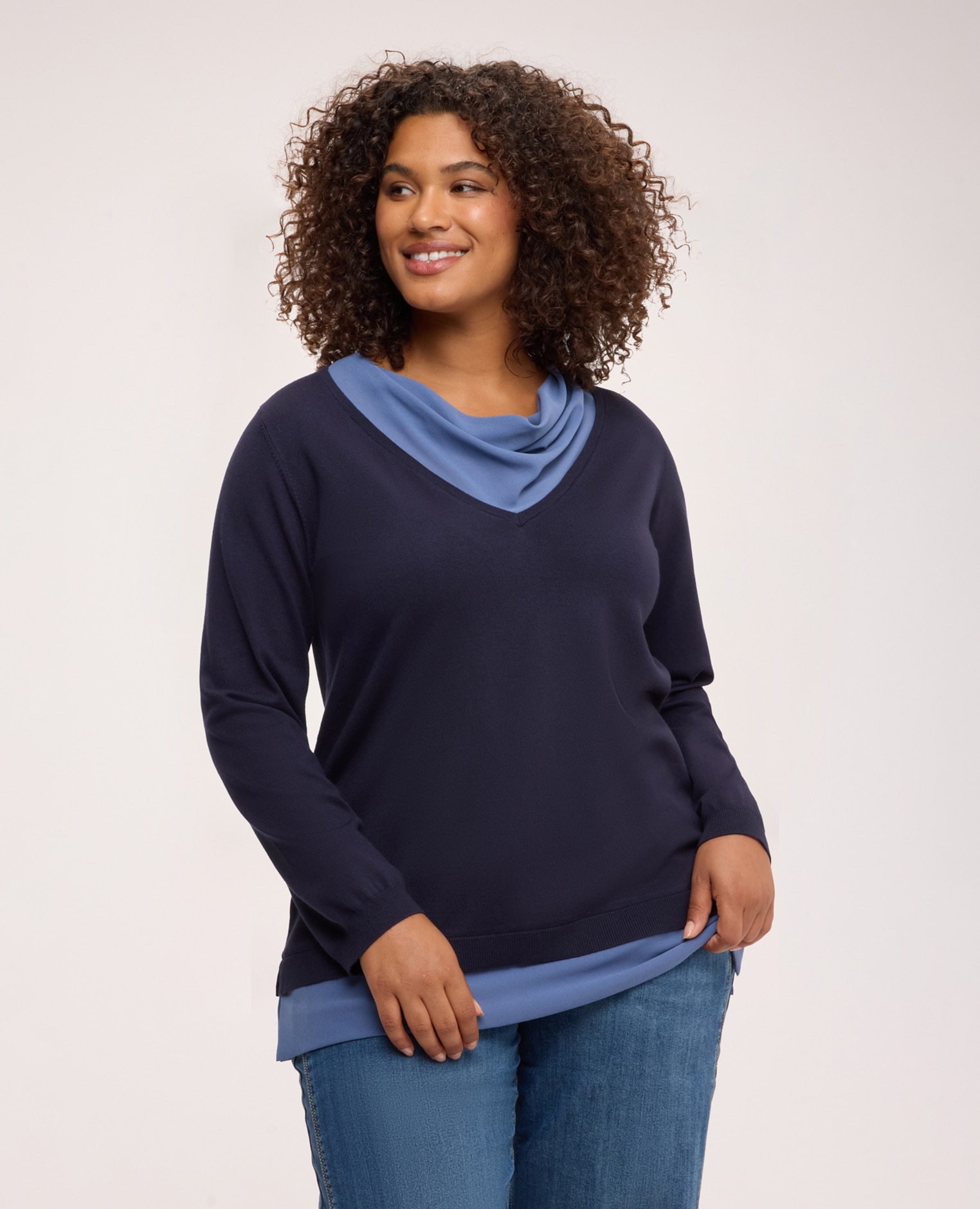 Jersey de mujer con drapeado en contraste ajuste y diseño para el máximo confort - Fiorella Rubino - Azul Azul-1