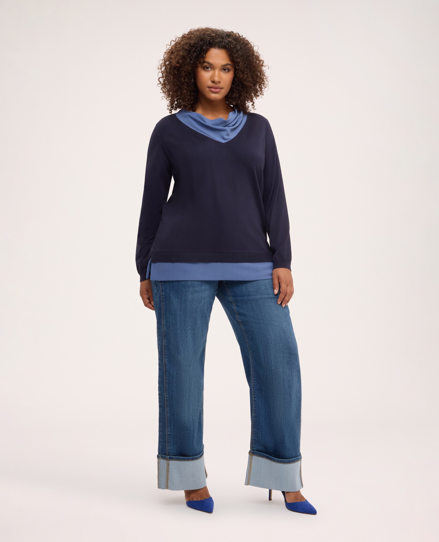 Jersey de mujer con drapeado en contraste ajuste y diseño para el máximo confort - Fiorella Rubino - Azul Azul-3