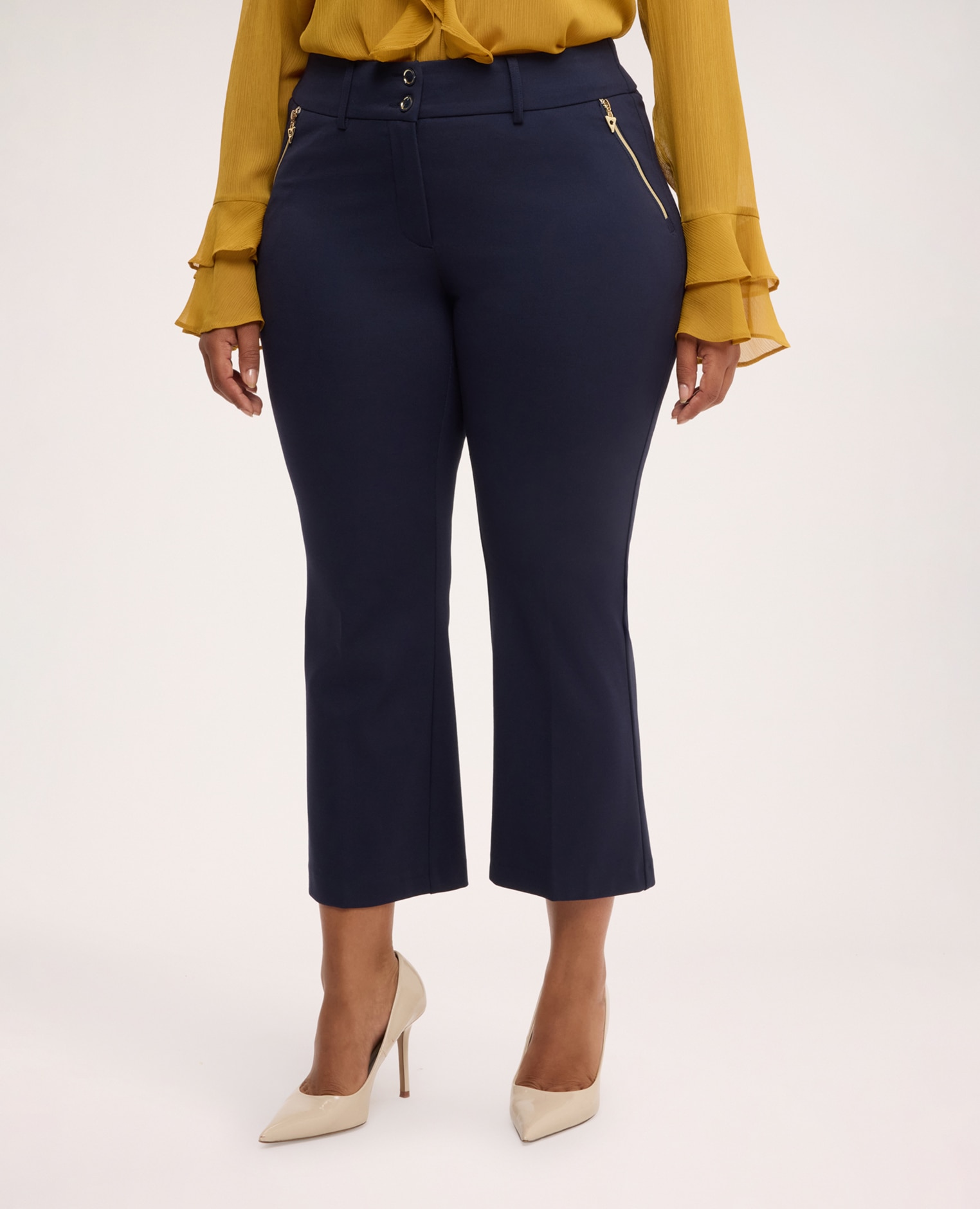 Pantalones de mujer kick flare en punto milano cintura con elástico en la parte trasera para el máximo confort - Fiorella Rubino - Azul Azul-3