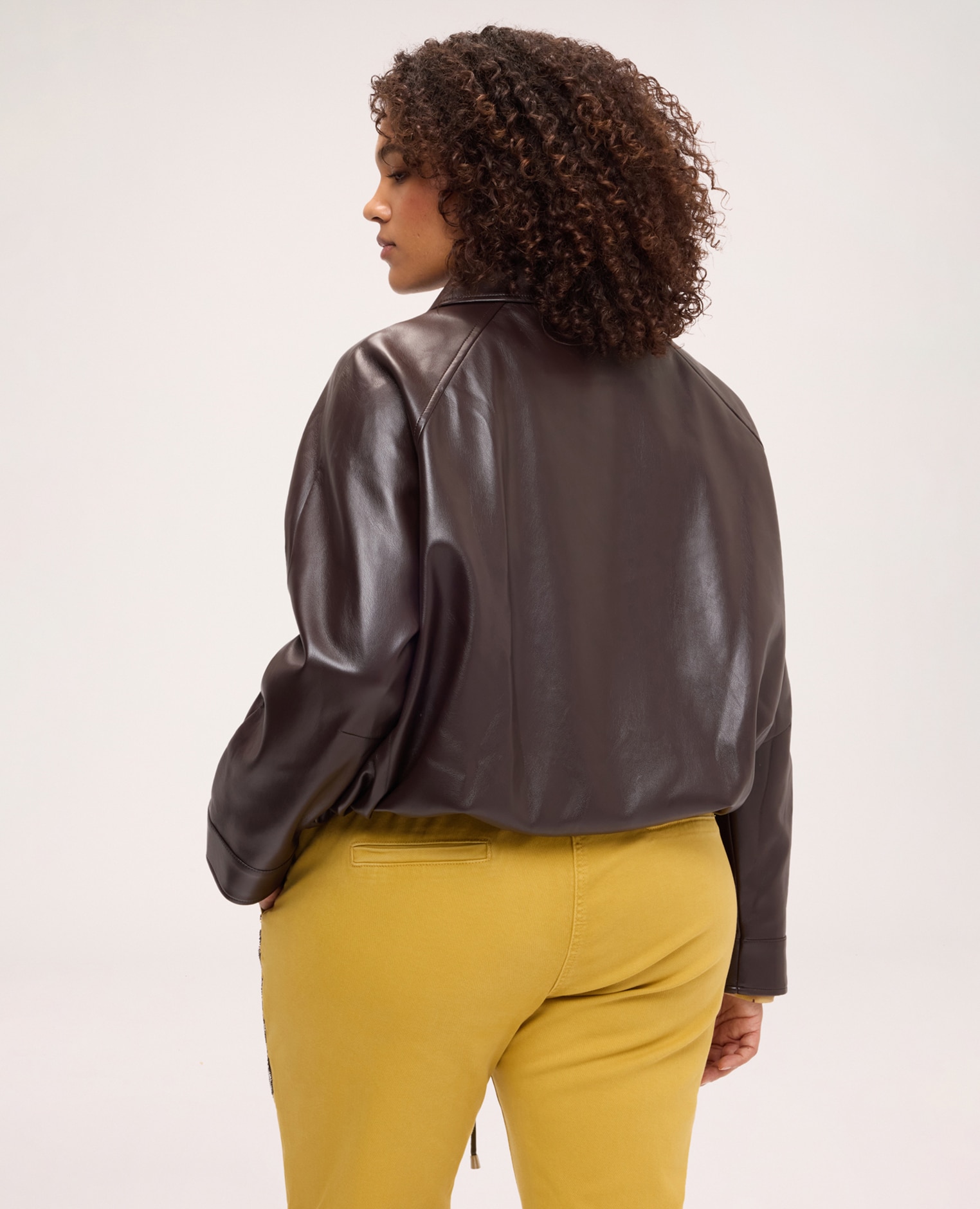 Chaqueta de mujer biker con cordón ajustable en el bajo cuello camisero y cierre con cremallera central - Fiorella Rubino - Marrón Marrón-2