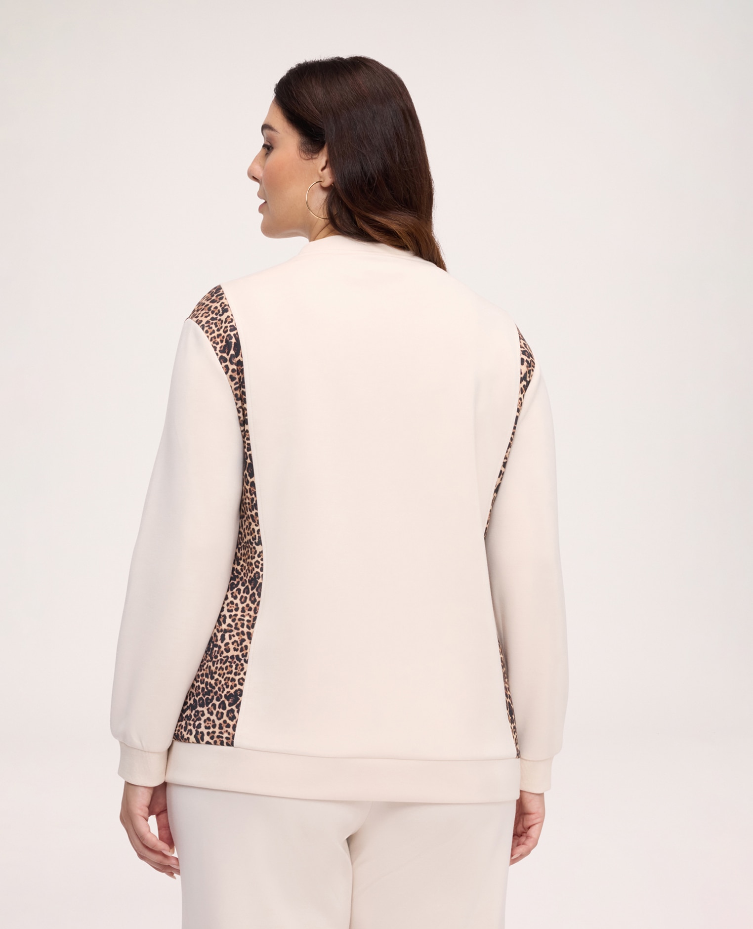 Sudadera de mujer abierta con detalles animal print detalles de estampado animal en los laterales en contraste y mangas largas - Fiorella Rubino - Beige Beige-2