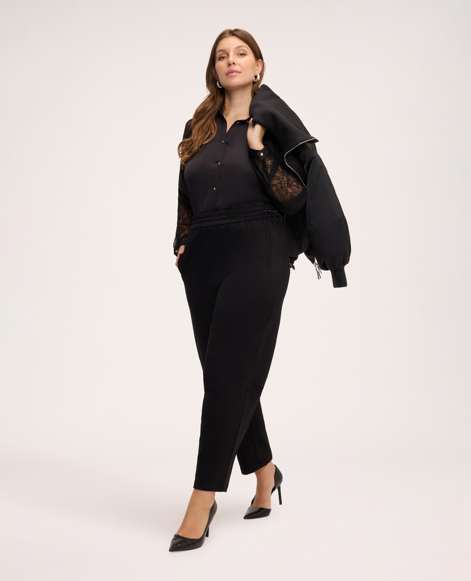 Pantalones de mujer balloon en tejido stretch ajuste y diseño para el máximo confort - Fiorella Rubino - Negro Negro-1