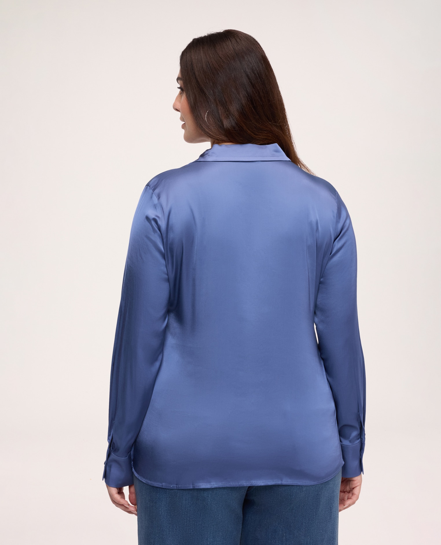 Blusa de mujer de satén elástico con botones joya tejido elástico suave y agradable sobre la piel - Fiorella Rubino - Azul claro Azul claro-2