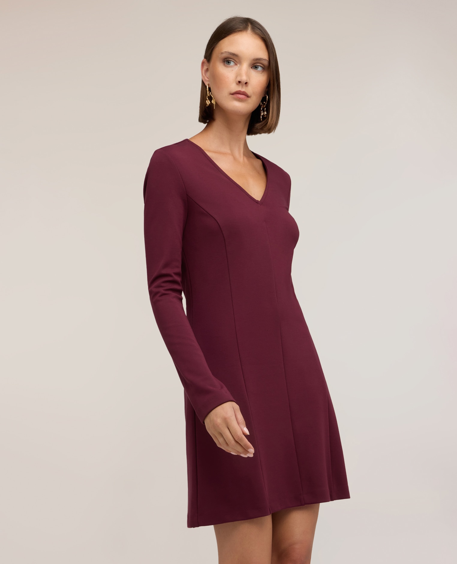 Vestido evasé en punto milano corte corto cierre con cremallera - Motivi - Burdeos Burdeos-1