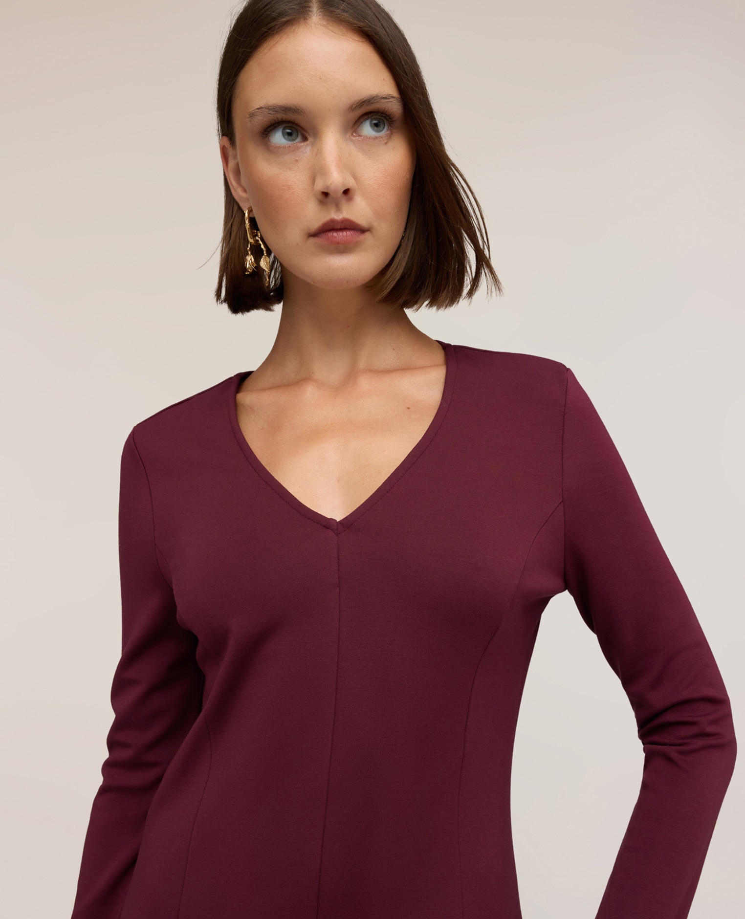 Vestido evasé en punto milano corte corto cierre con cremallera - Motivi - Burdeos Burdeos-4