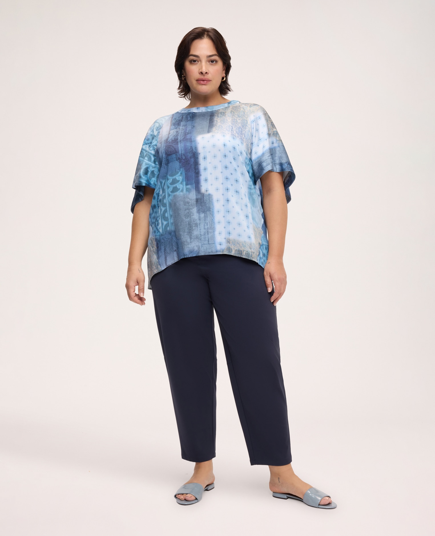 Blusa de mujer de viscosa con estampado patchwork muselina con estampado patchwork - Fiorella Rubino - Azul Azul-3