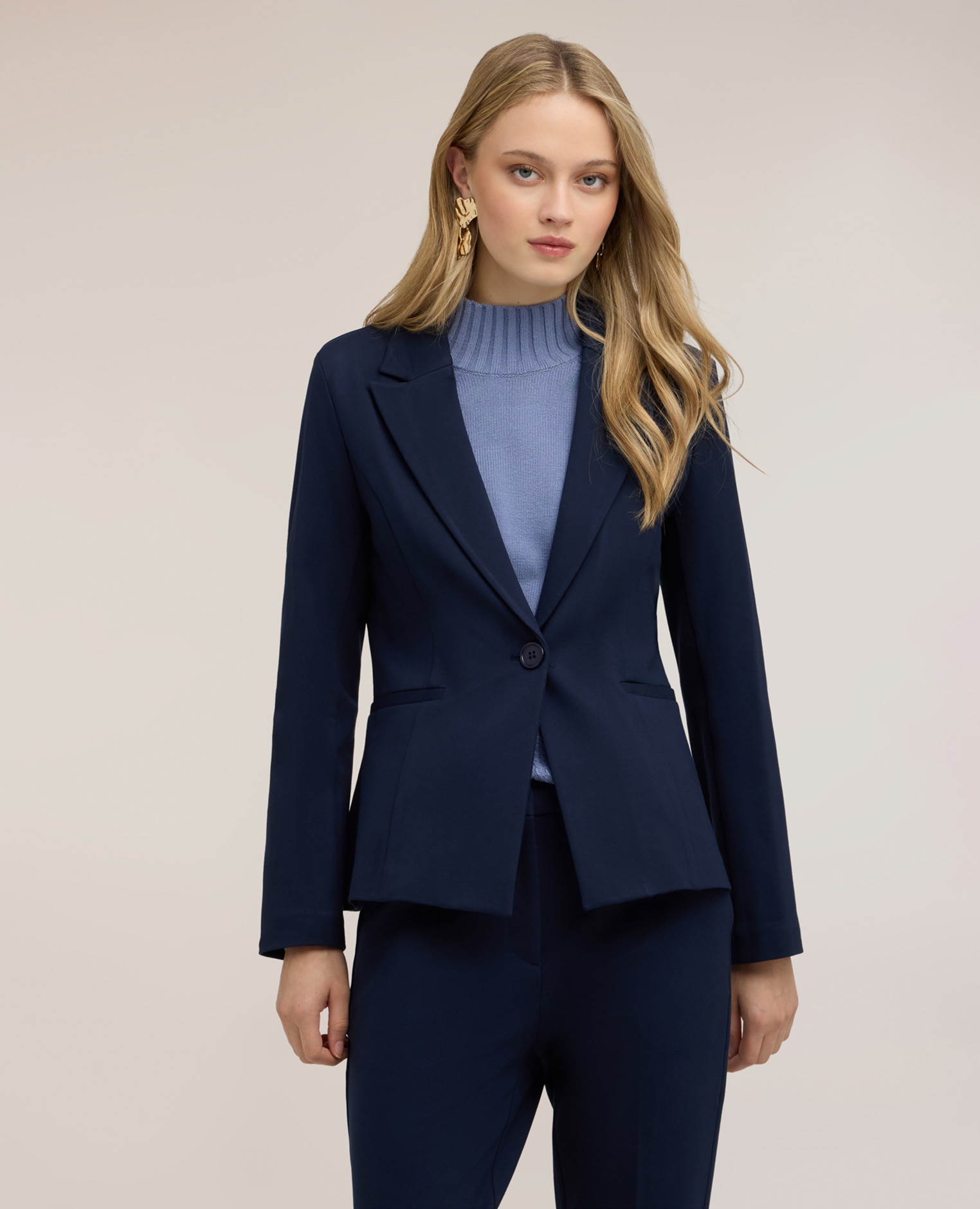 Imagen 1 de Blazer de mujer de un botón en punto milano corte regular cierre cruzado con botón - Motivi - Azul Azul