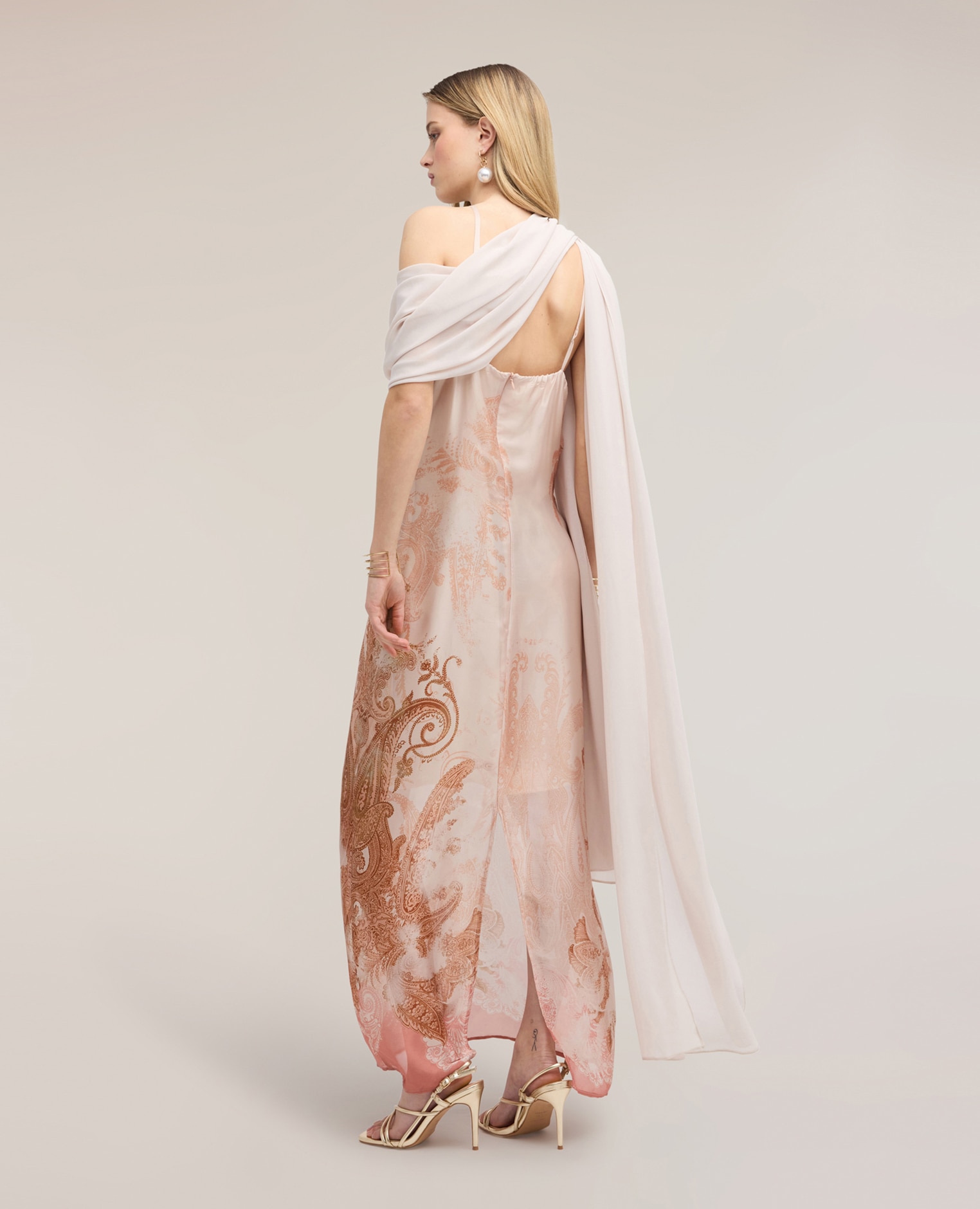 Vestido largo de satén con estola largo maxi cierre con cremallera en la parte trasera - Motivi - Rosa Rosa-2