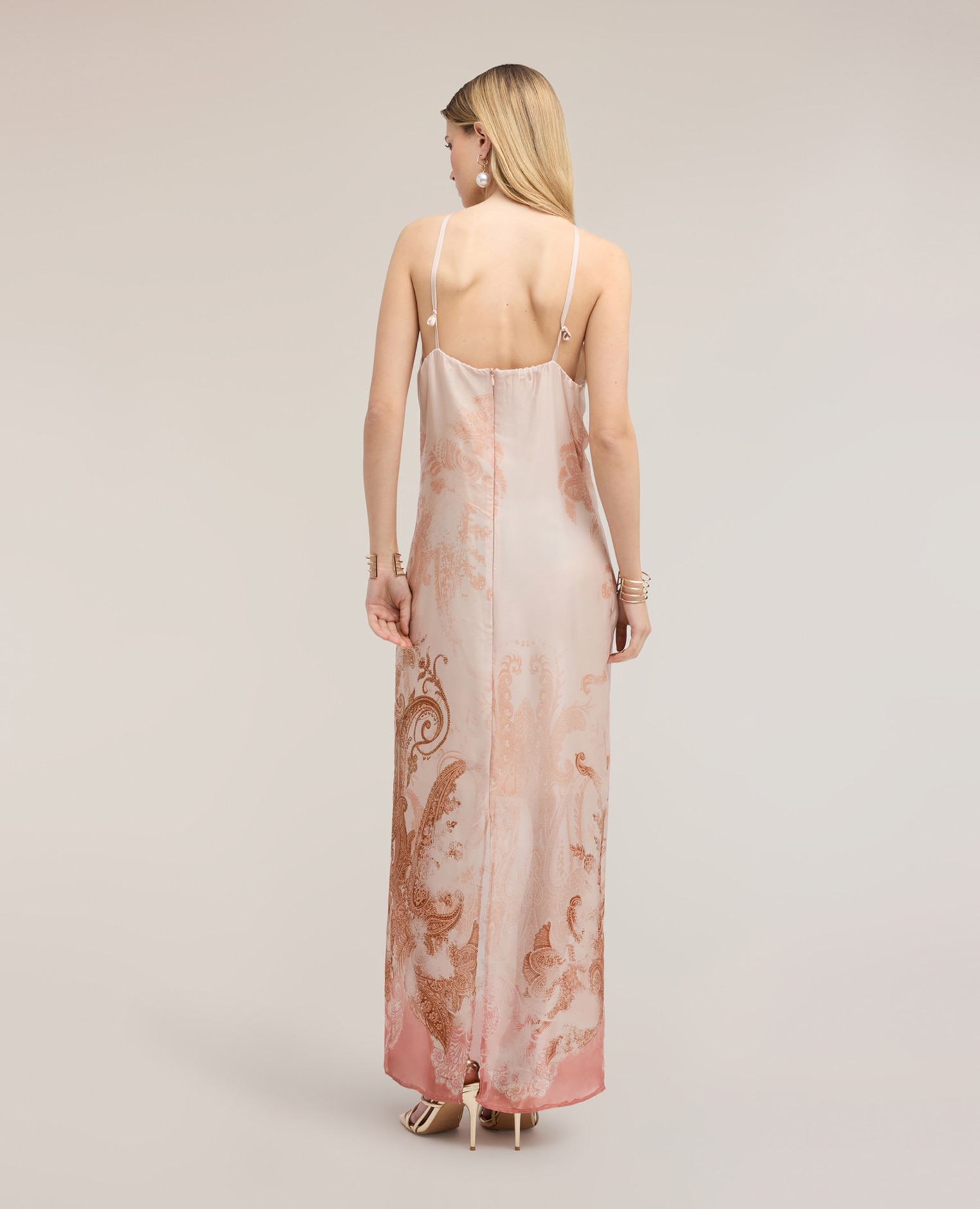 Vestido largo de satén con estola largo maxi cierre con cremallera en la parte trasera - Motivi - Rosa Rosa-4