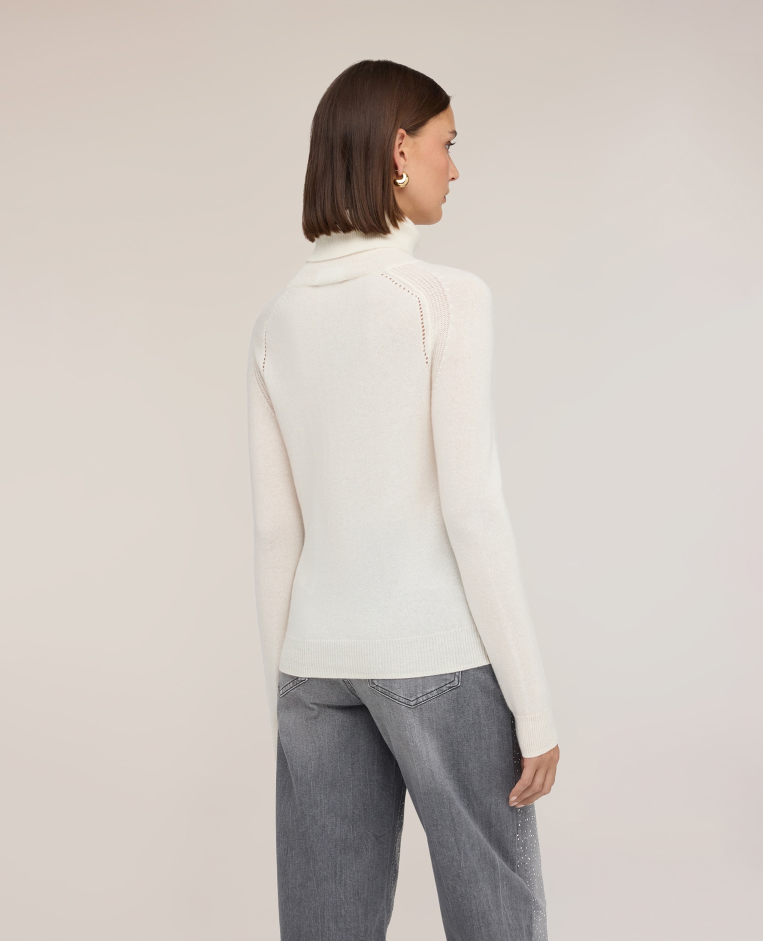 Jersey cuello de mujer alto de cachemira con detalle calado ajuste regular cuello alto - Motivi - Blanco Blanco-2