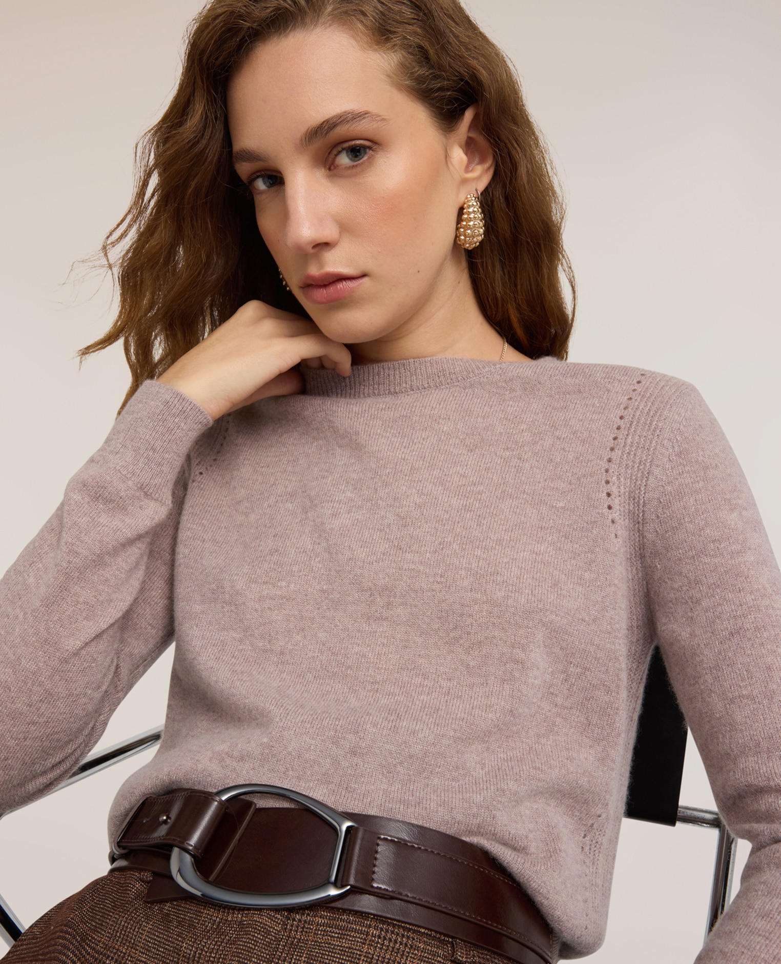Imagen 4 de Jersey de mujer de cuello redondo en cachemir ajuste regular longitud media - Motivi - Beige Beige