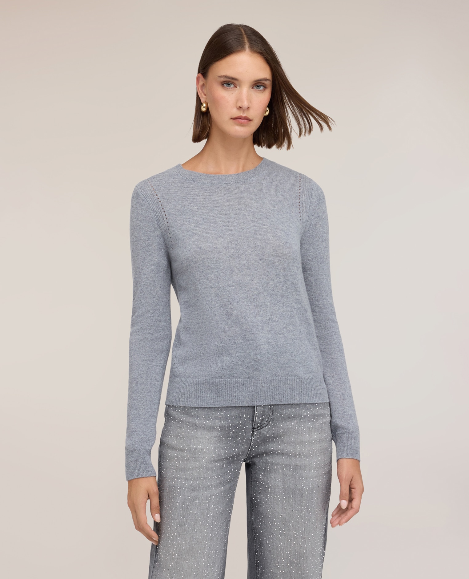 Jersey de mujer de cuello redondo en cashmere grueso ajuste regular longitud media - Motivi - Gris Gris-1