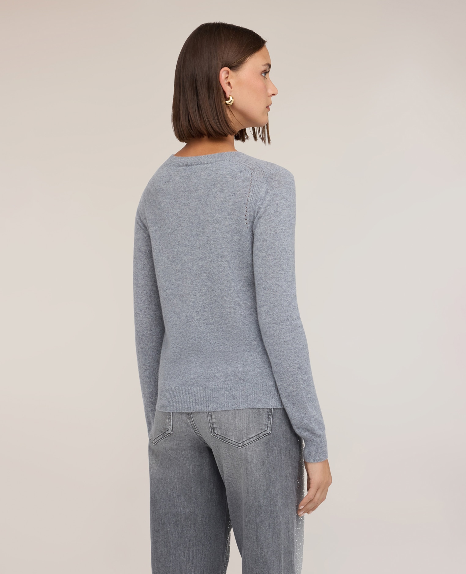 Jersey de mujer de cuello redondo en cashmere grueso ajuste regular longitud media - Motivi - Gris Gris-2