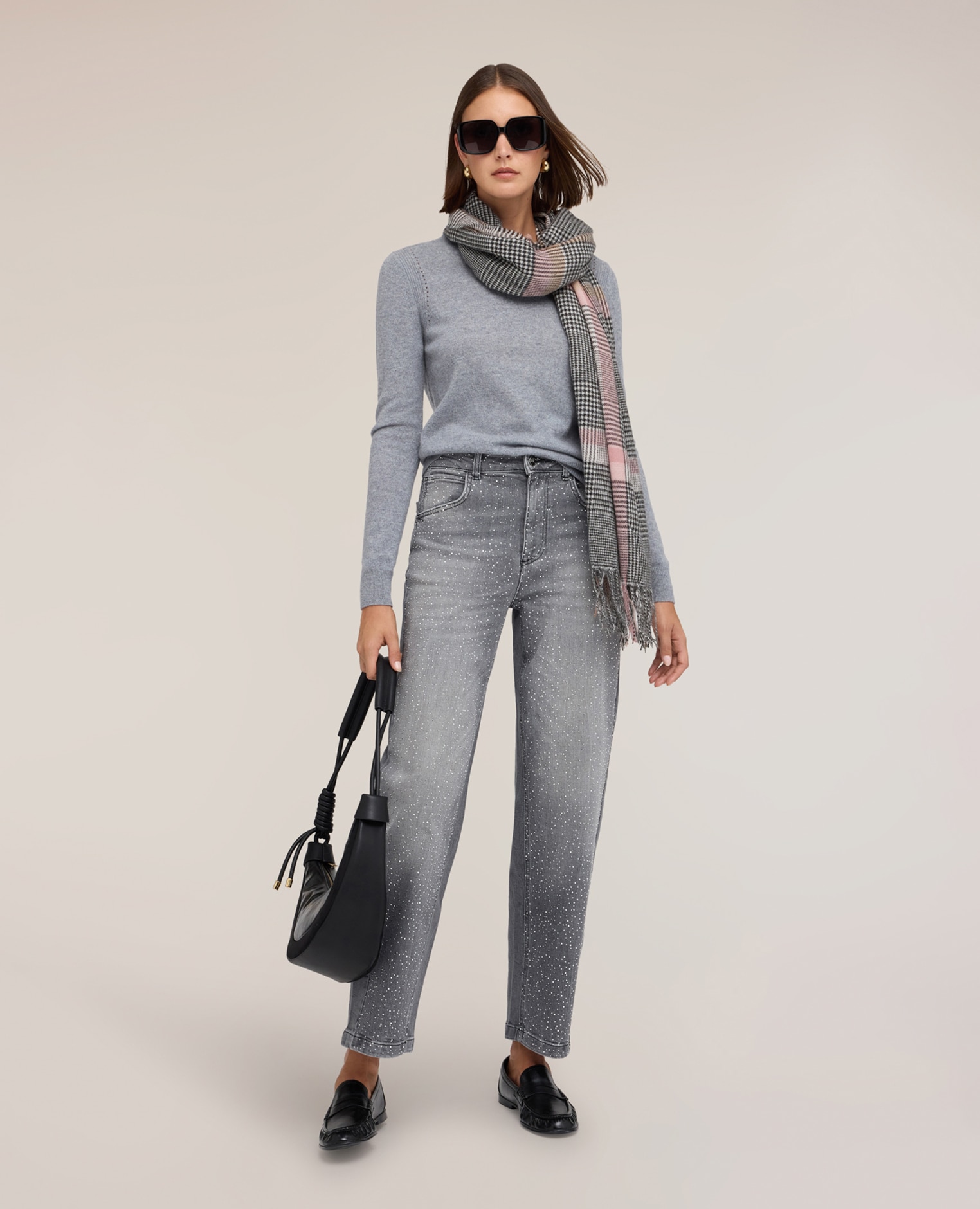 Jersey de mujer de cuello redondo en cashmere grueso ajuste regular longitud media - Motivi - Gris Gris-3