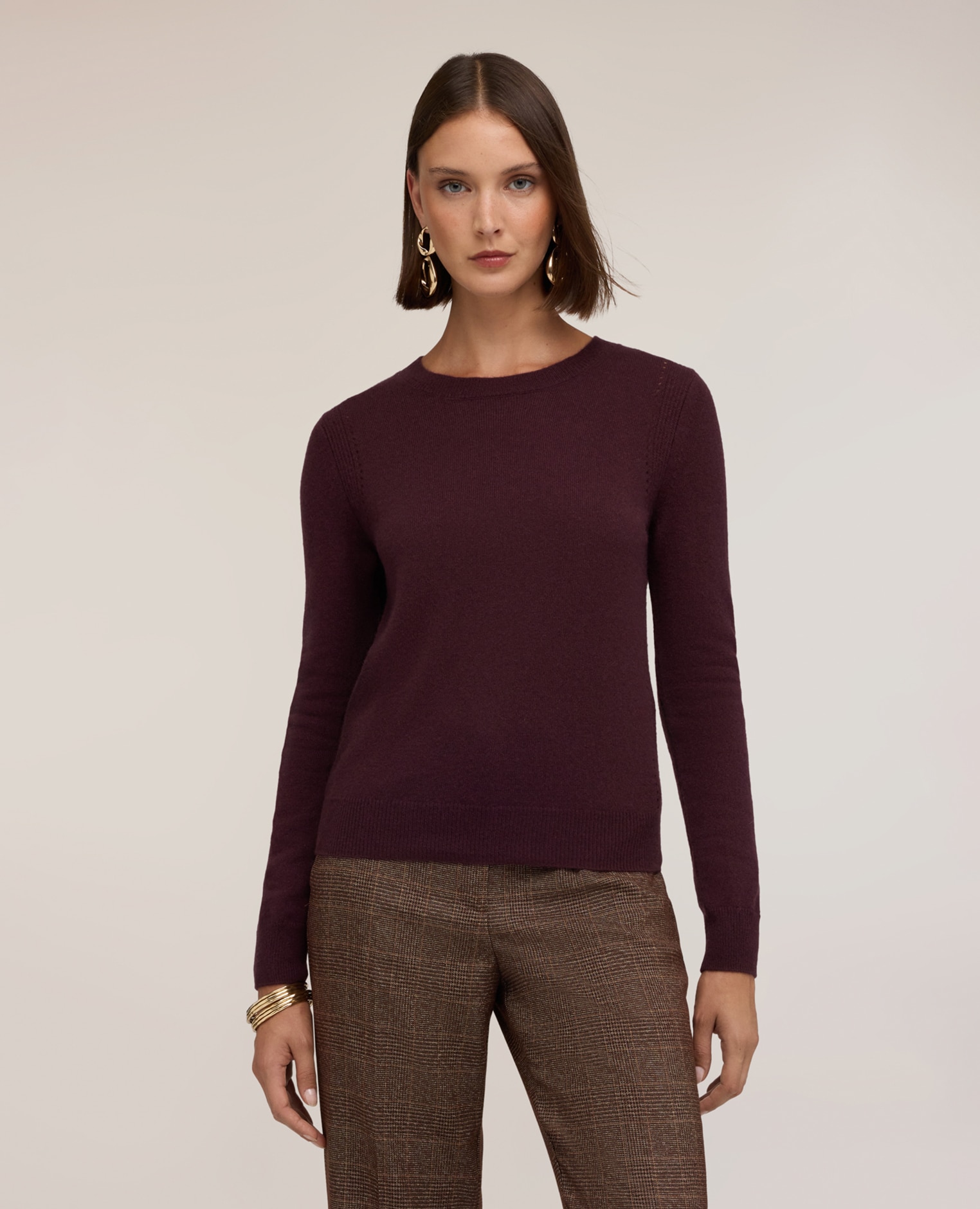 Jersey de mujer de cuello redondo en cashmere grueso ajuste regular longitud media - Motivi - Marrón Marrón-1