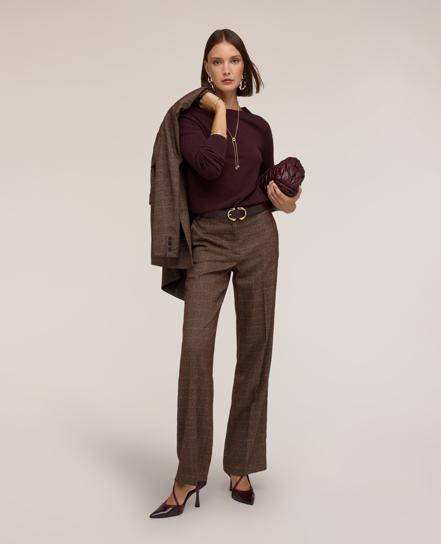 Jersey de mujer de cuello redondo en cashmere grueso ajuste regular longitud media - Motivi - Marrón Marrón-3