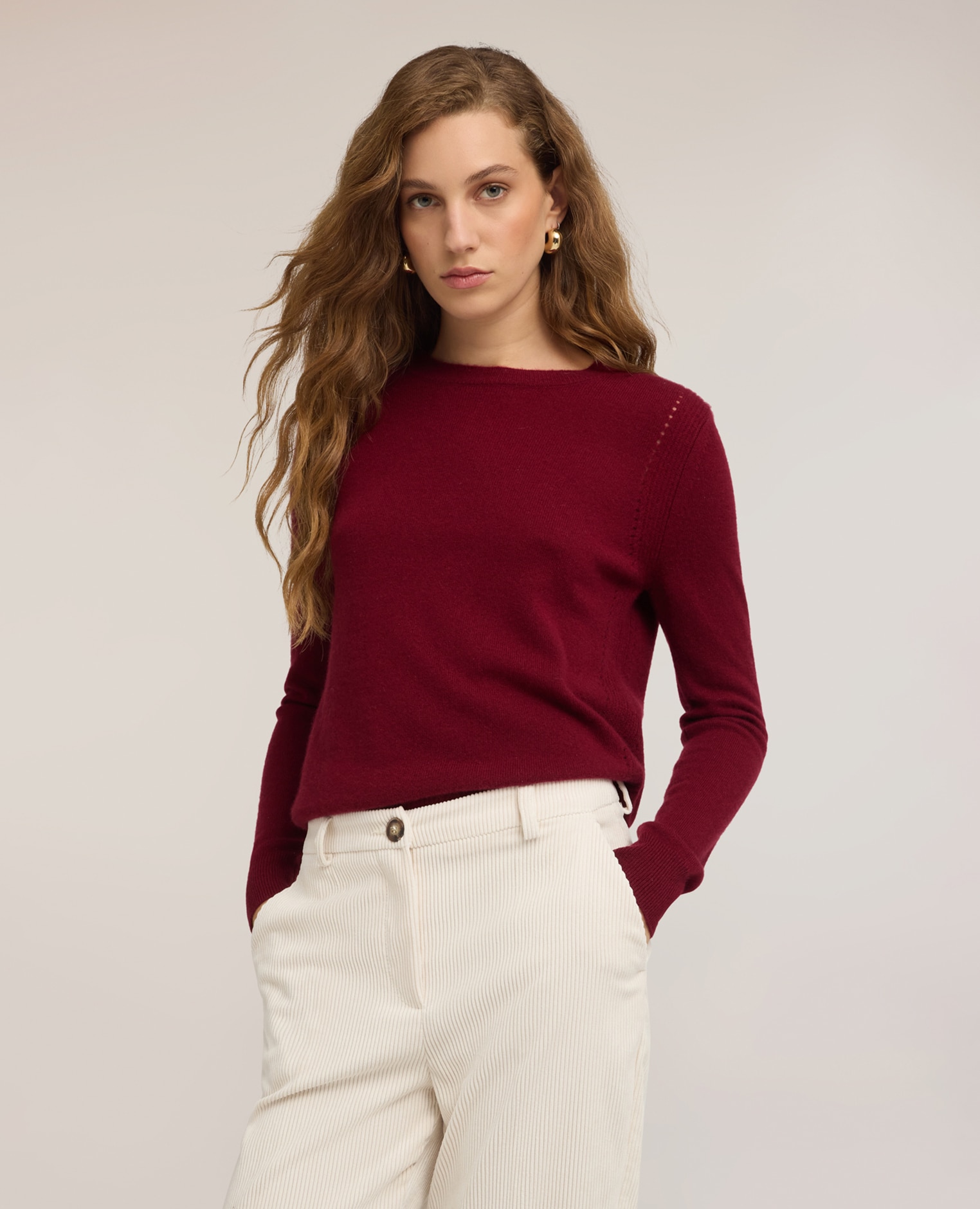 Imagen 1 de Jersey de mujer de cuello redondo en cachemir ajuste regular longitud media - Motivi - Burdeos Burdeos