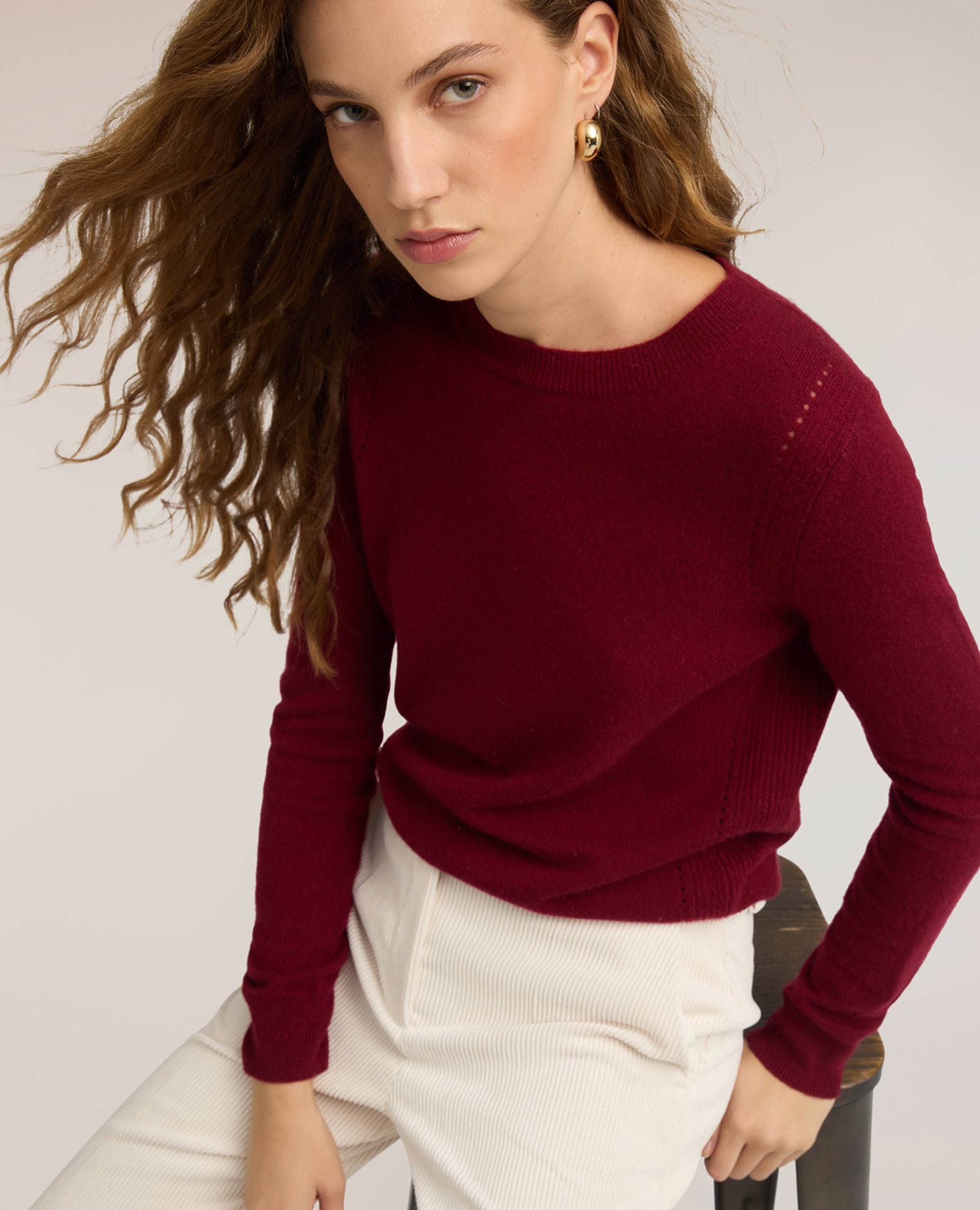 Imagen 4 de Jersey de mujer de cuello redondo en cachemir ajuste regular longitud media - Motivi - Burdeos Burdeos