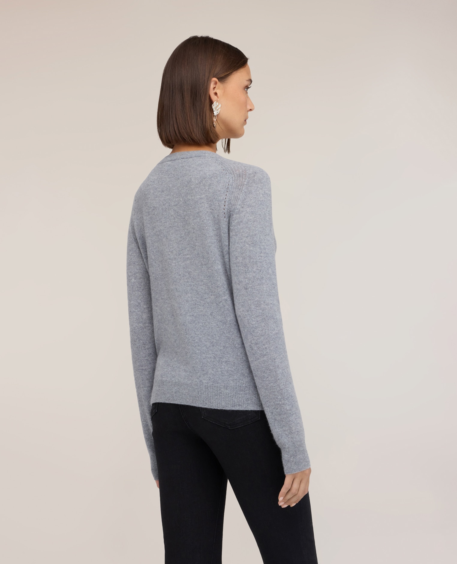 Cárdigan de mujer de cachemira mangas largas con corte raglán y detalle ajouré - Motivi - Gris Gris-2