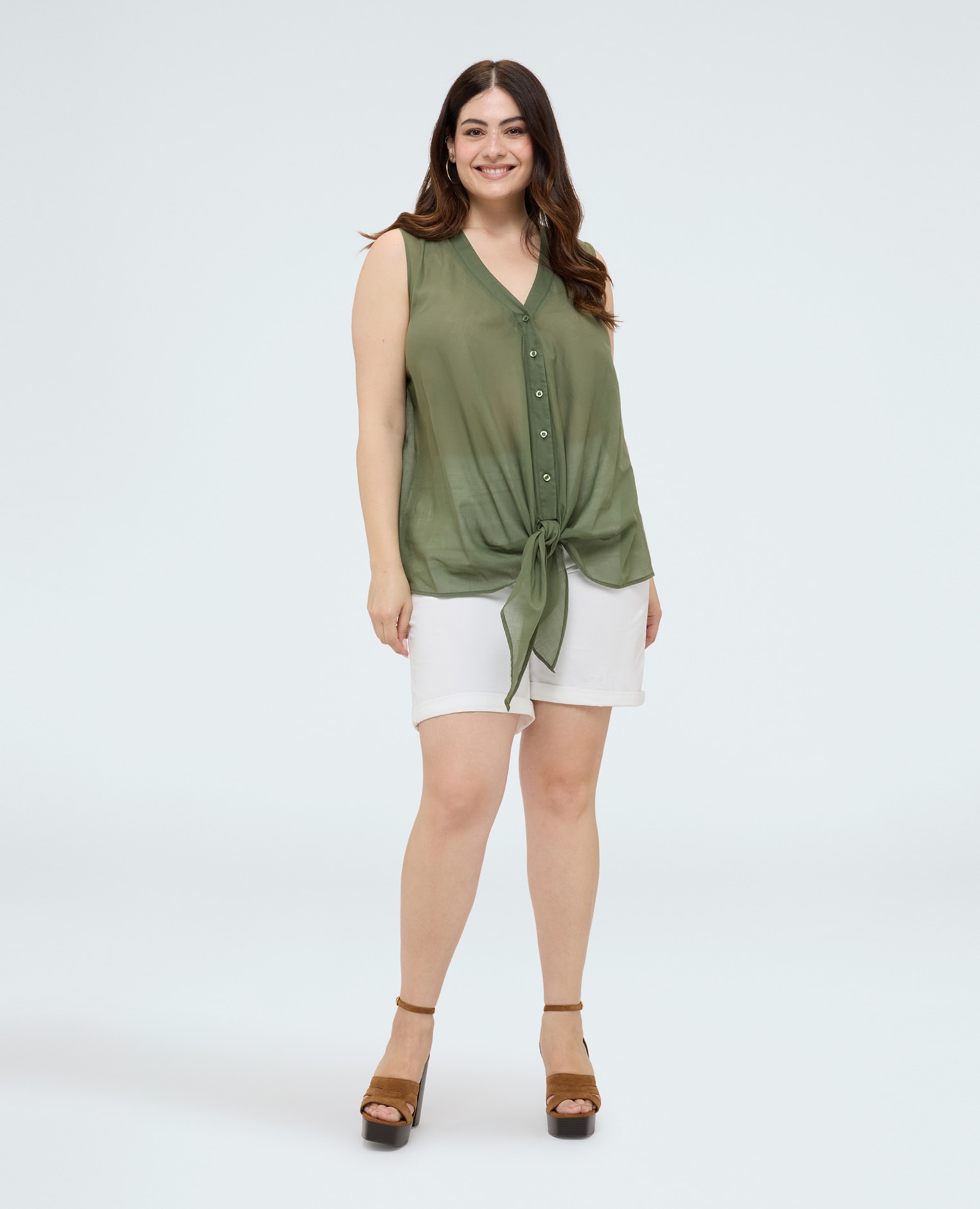 Top de mujer de algodón con nudo frontal fondo con nudo decorativo - Fiorella Rubino - Verde Verde-3