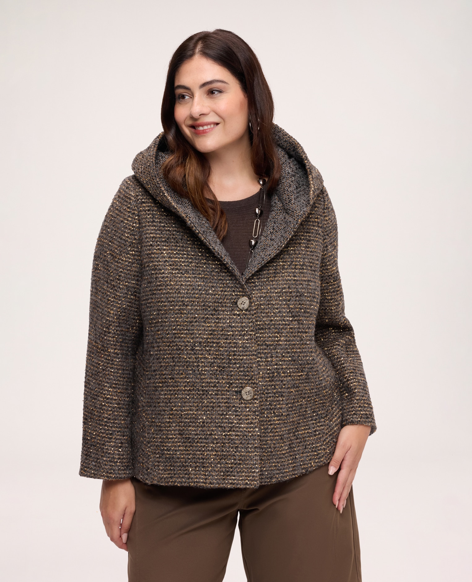 Chaqueta de mujer de mezcla de lana con hilo lúrex toque luminoso - Fiorella Rubino - Marrón Marrón-1